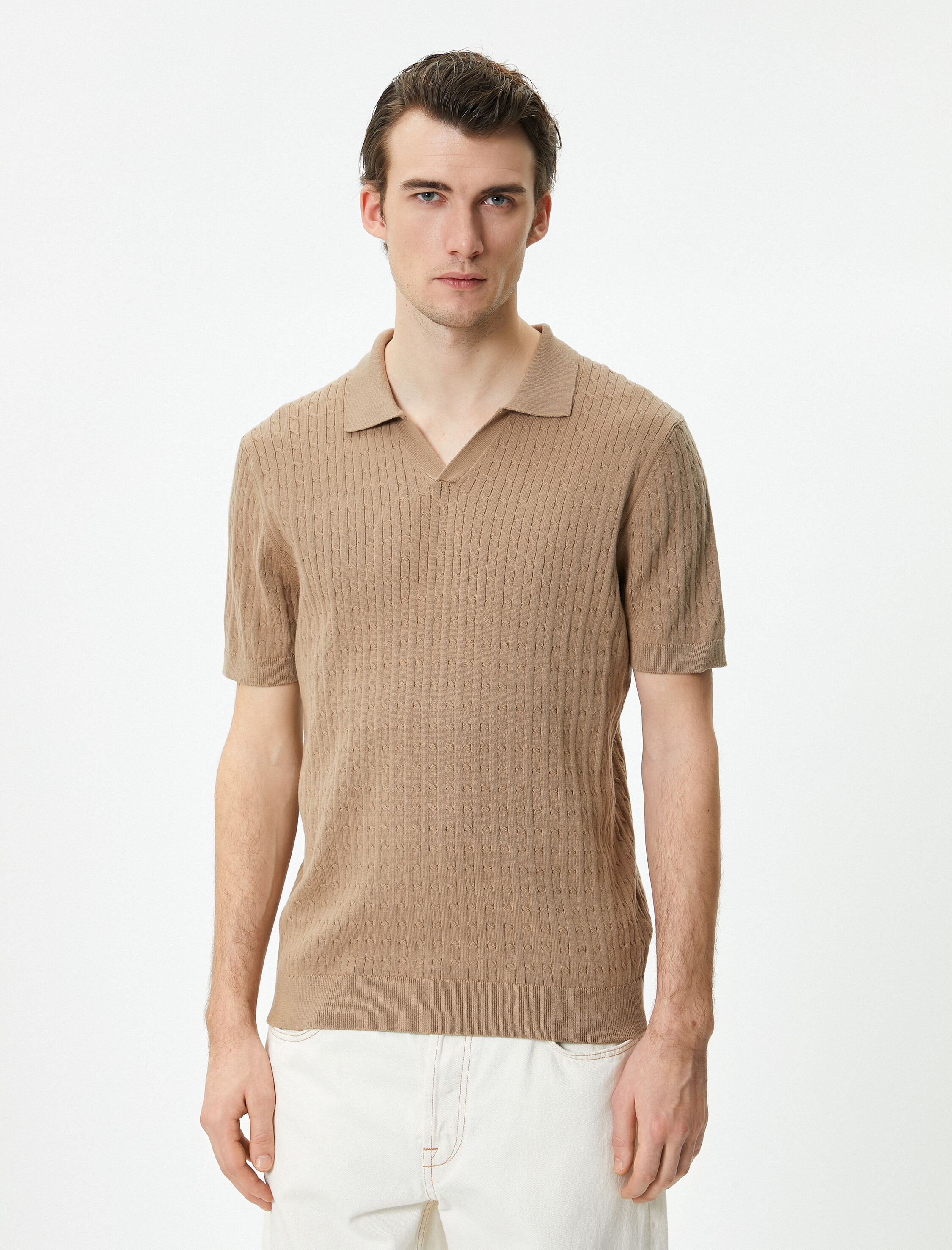   Polo Yaka Triko Tişört Kısa Kollu Dokulu