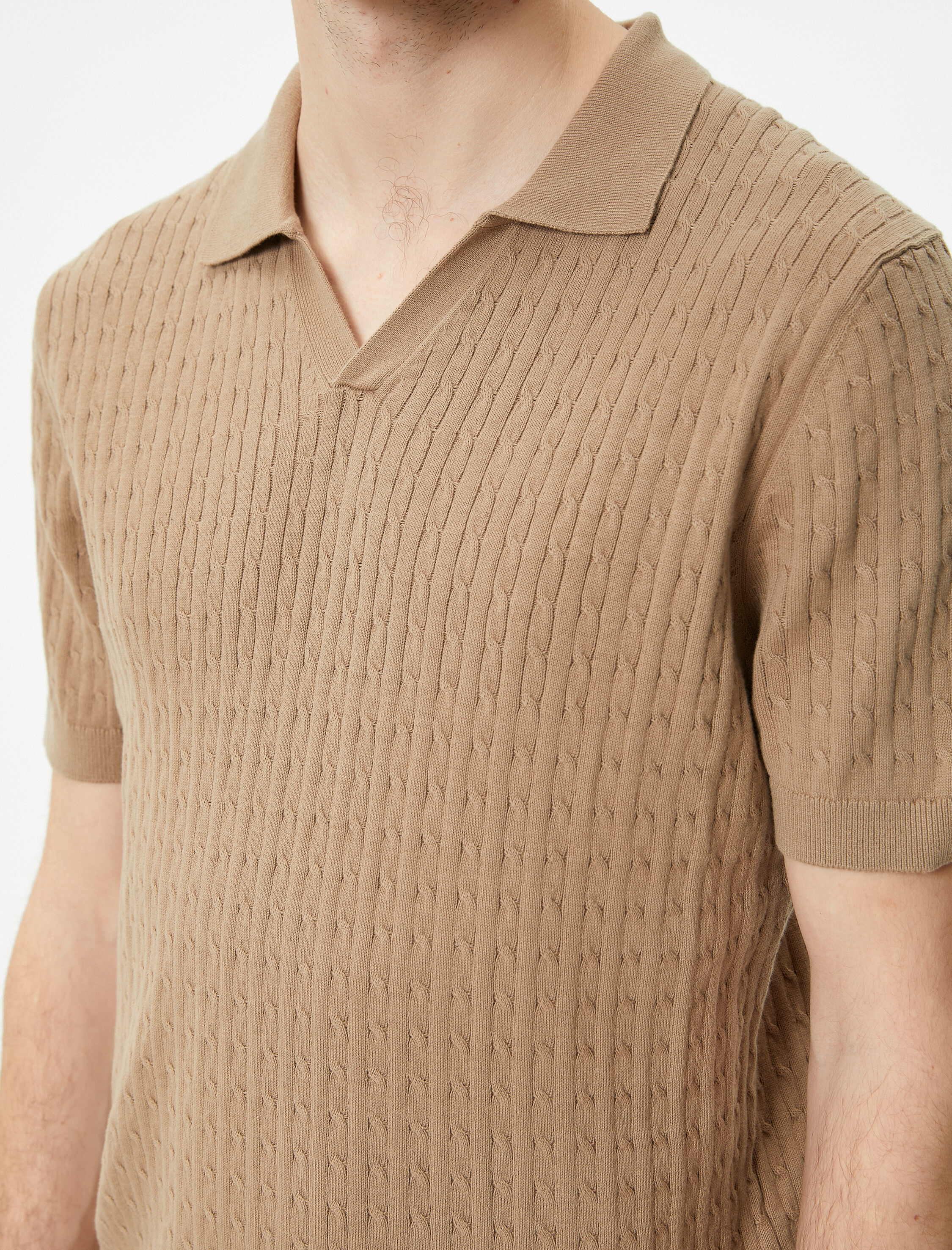   Polo Yaka Triko Tişört Kısa Kollu Dokulu