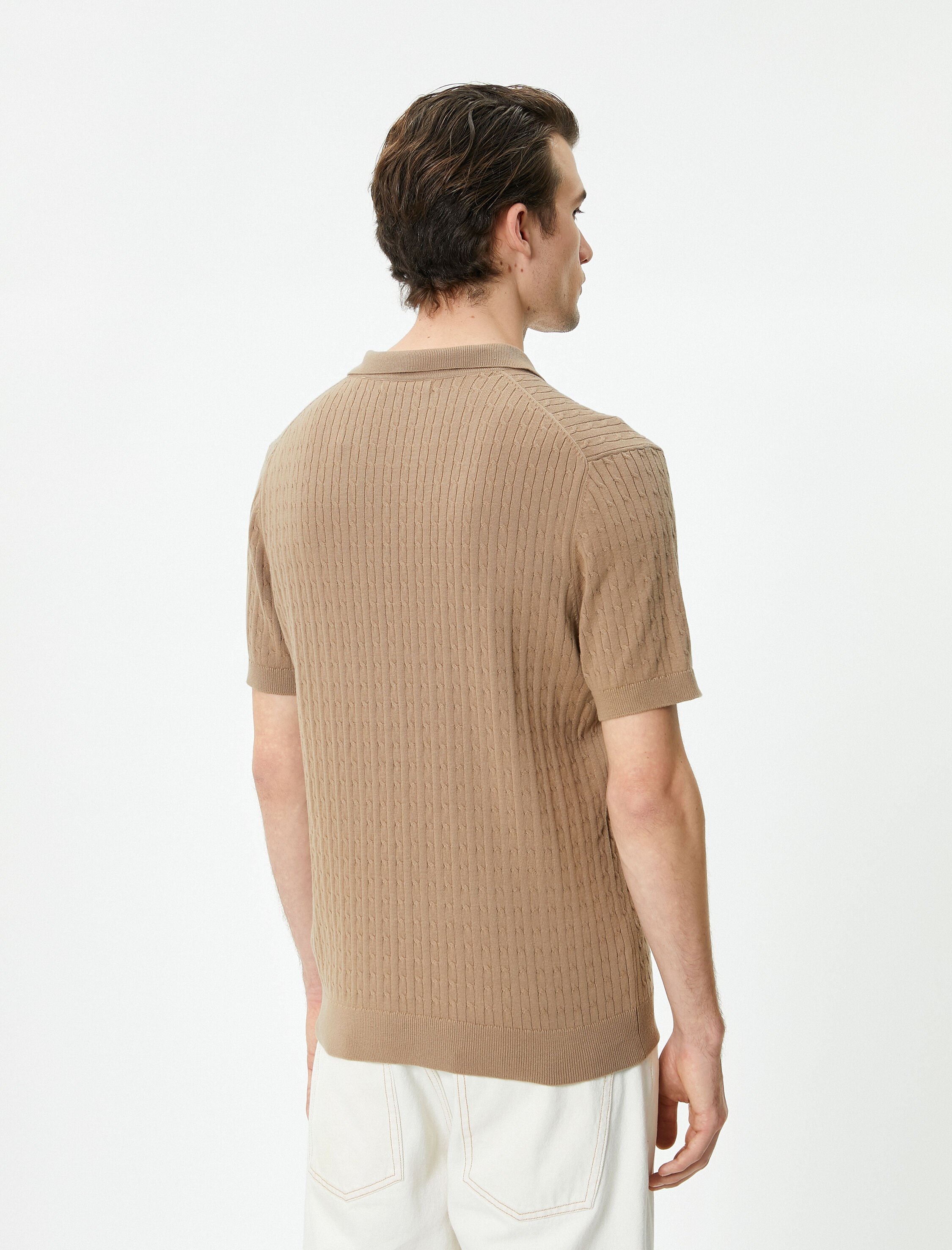   Polo Yaka Triko Tişört Kısa Kollu Dokulu