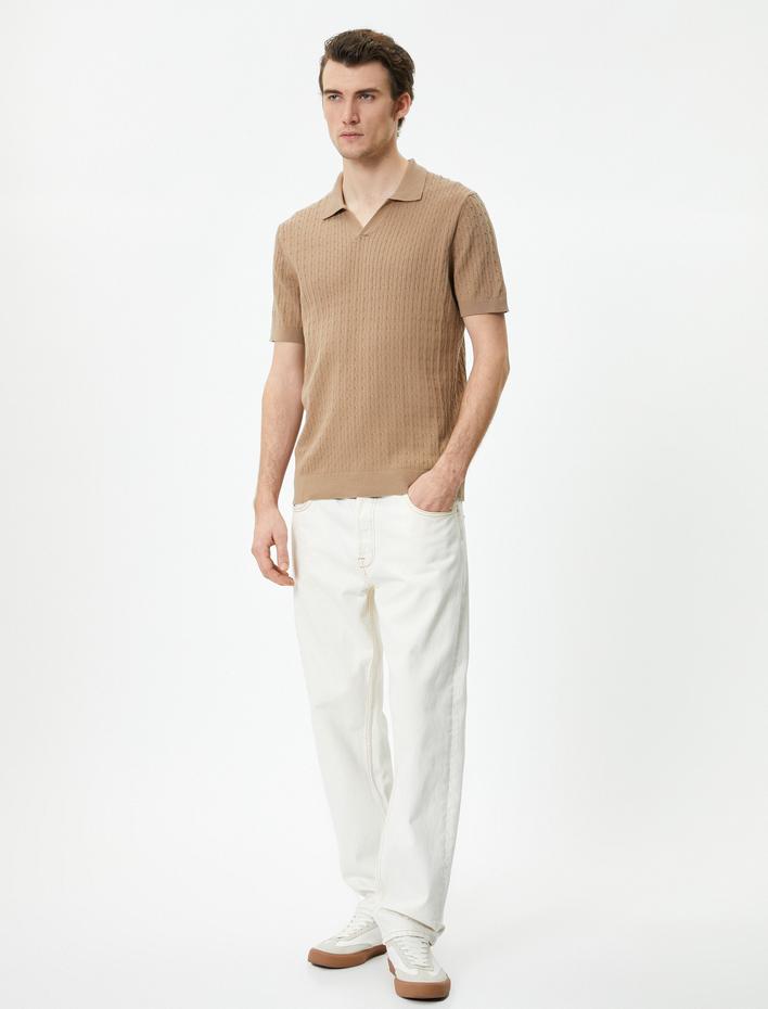  Polo Yaka Triko Tişört Kısa Kollu Dokulu