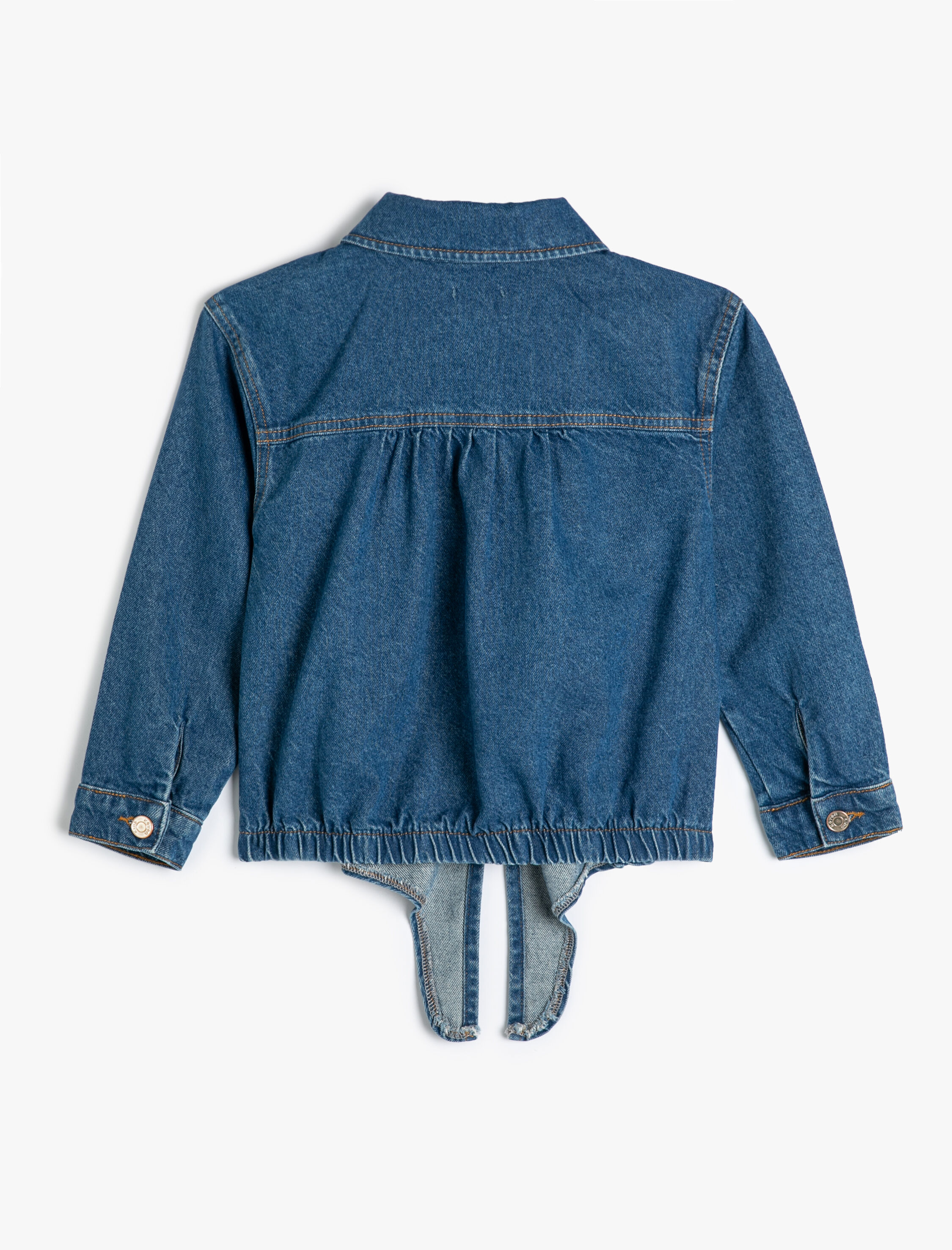  Kız Çocuk Kot Gömlek Önden Bağlamalı Uzun Kollu Pamuklu