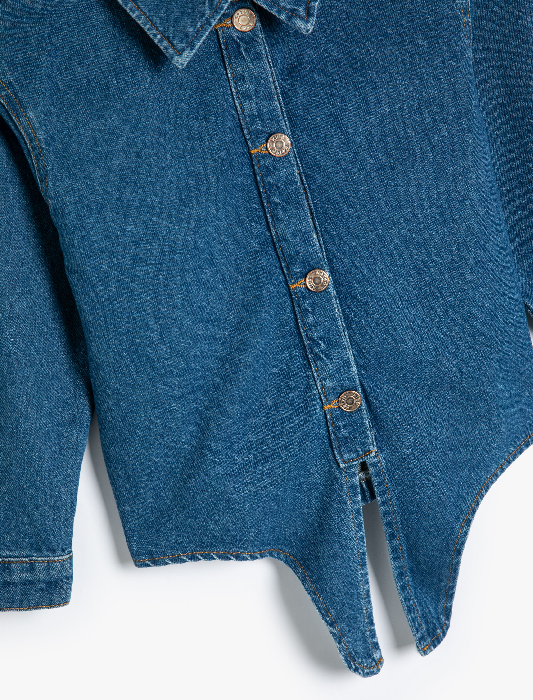  Kız Çocuk Kot Gömlek Önden Bağlamalı Uzun Kollu Pamuklu