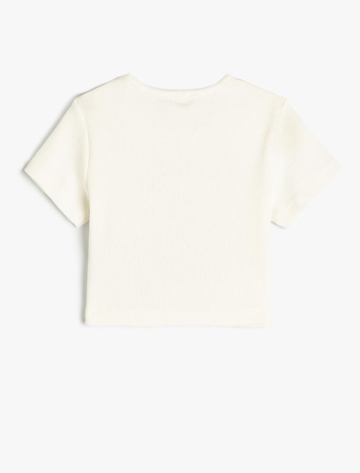 Kız Çocuk Crop Tişört Güneş Baskılı Bisiklet Yaka Pamuklu