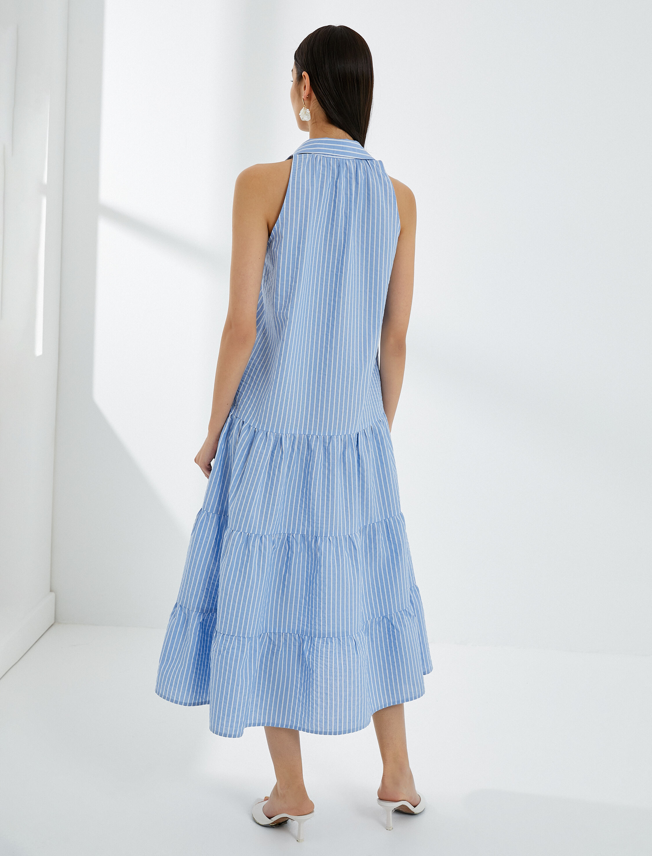   Midi Gömlek Elbise Düğmeli Kolsuz