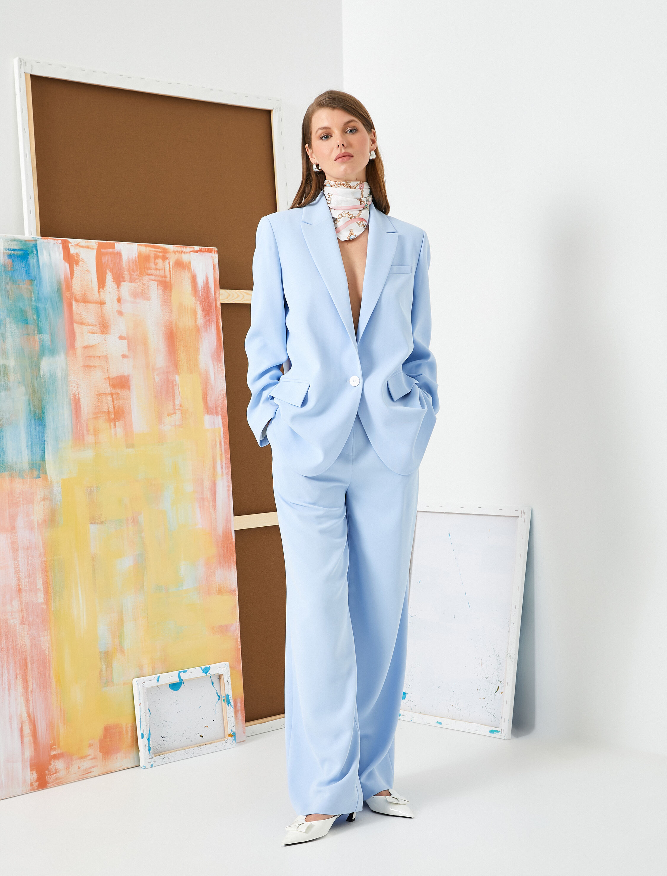   Oversize Blazer Ceket Düğmeli Kapaklı Cepli