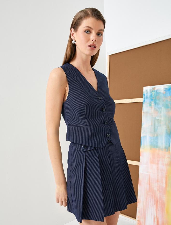  Pileli Mini Etek Yüksek Bel