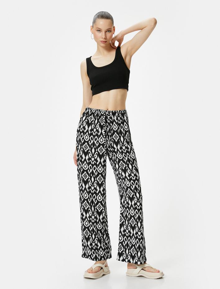  Bol Paça Pantolon Rahat Kalıp Beli Bağlamalı Viskoz Kumaş