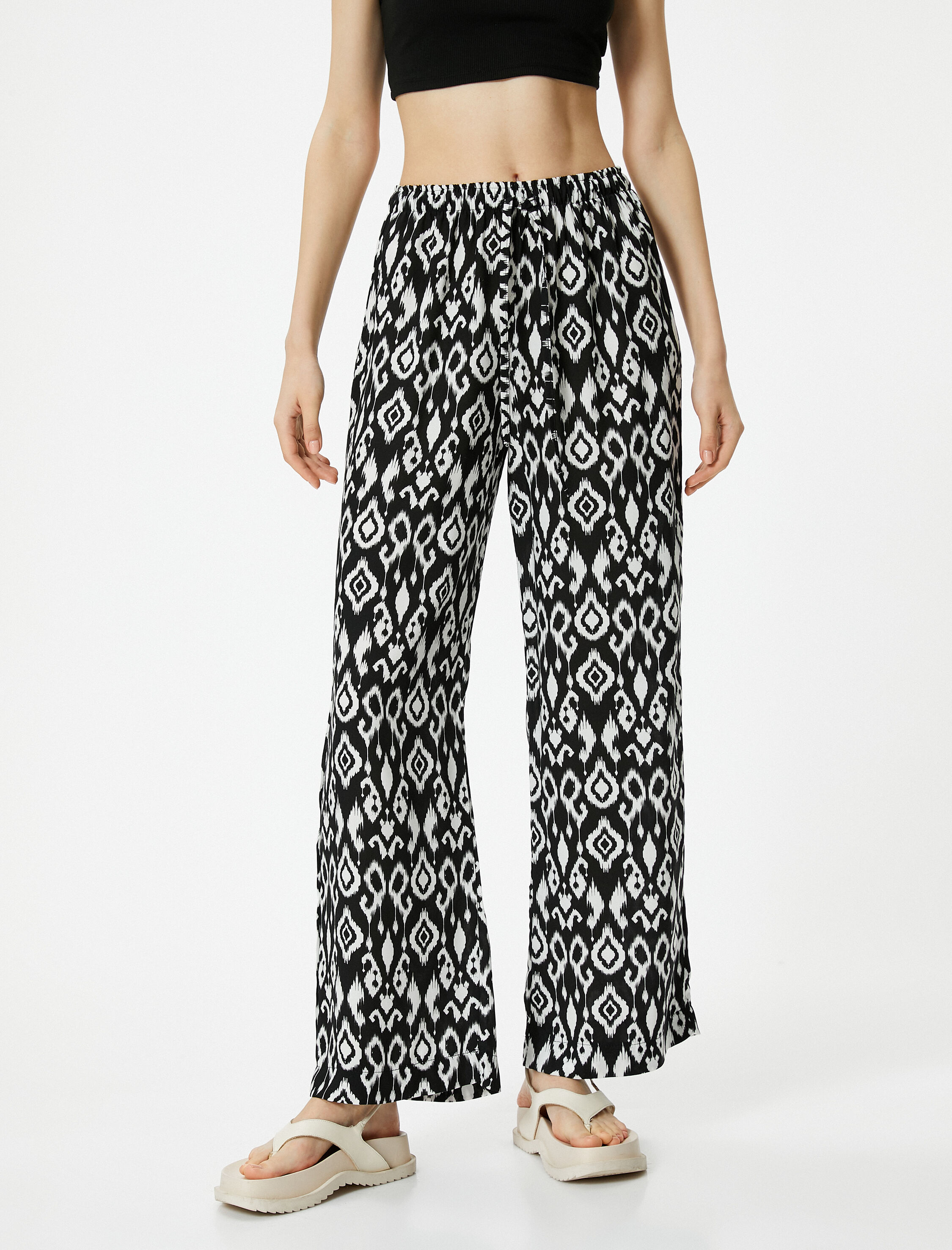   Bol Paça Pantolon Rahat Kalıp Beli Bağlamalı Viskoz Kumaş