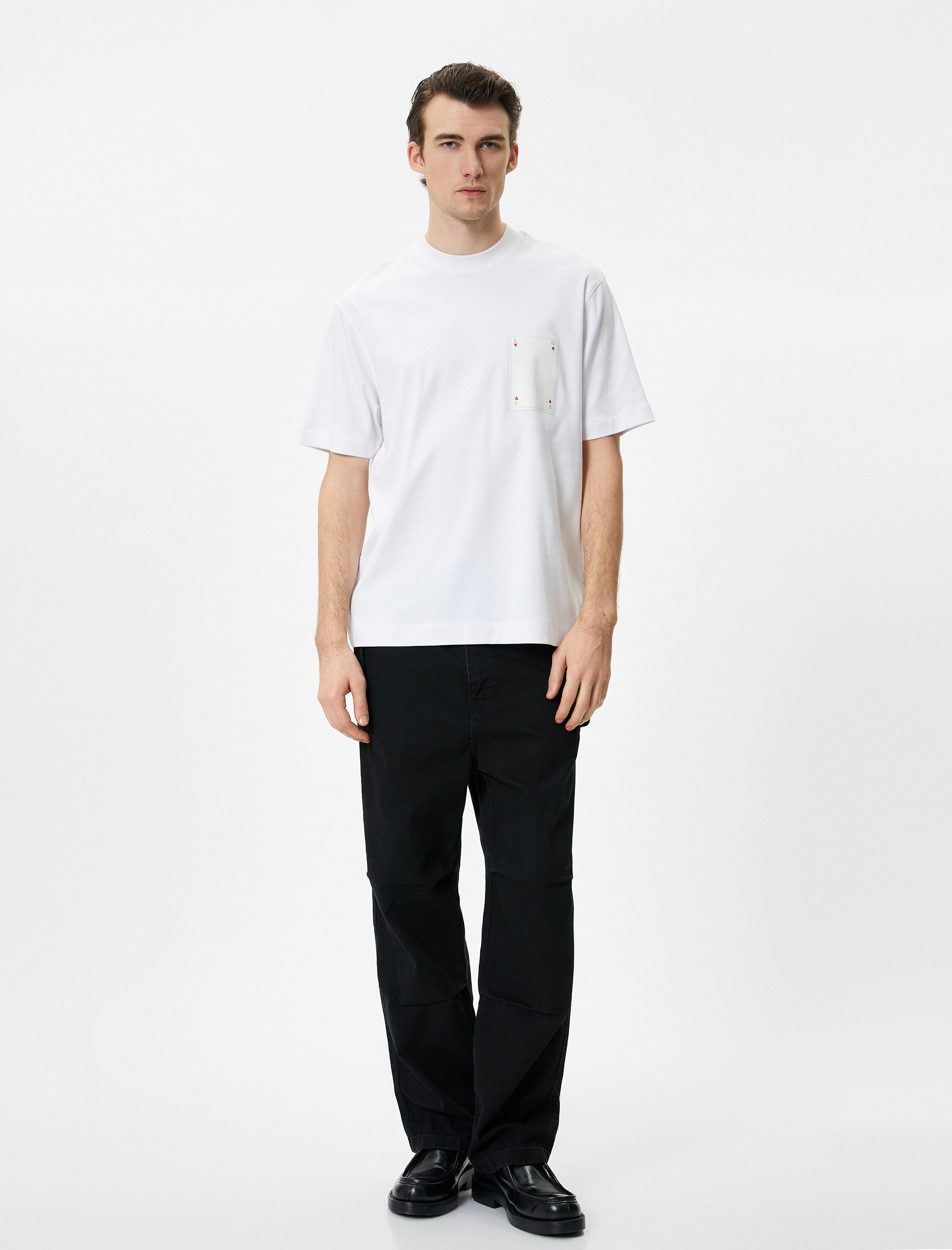   Oversize Tişört Kalp Baskılı Bisiklet Yaka Kısa Kollu