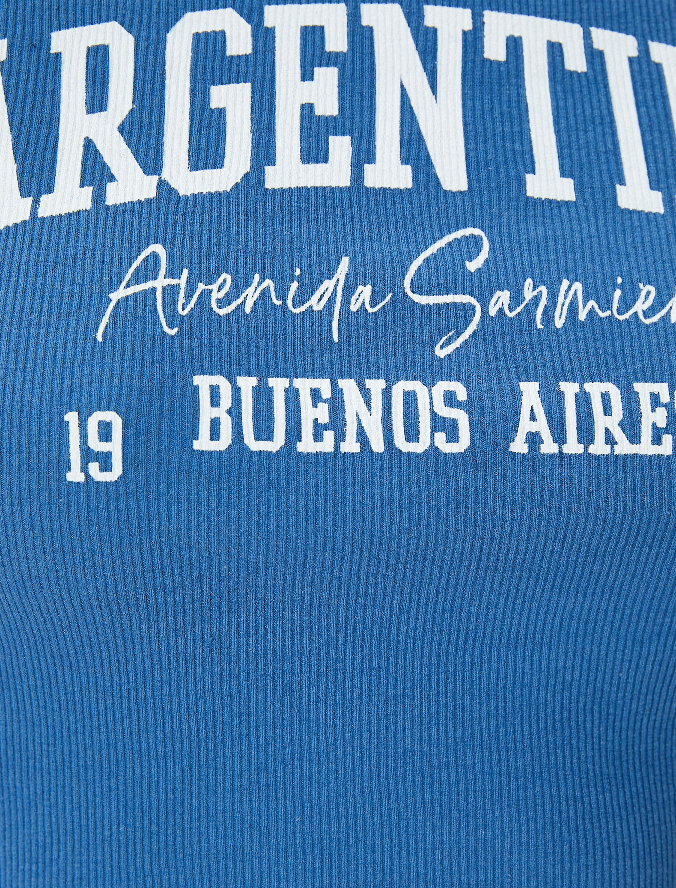   Argentina Crop Tişört Biyeli Baskılı Kısa Kollu Bisiklet Yaka Pamuklu