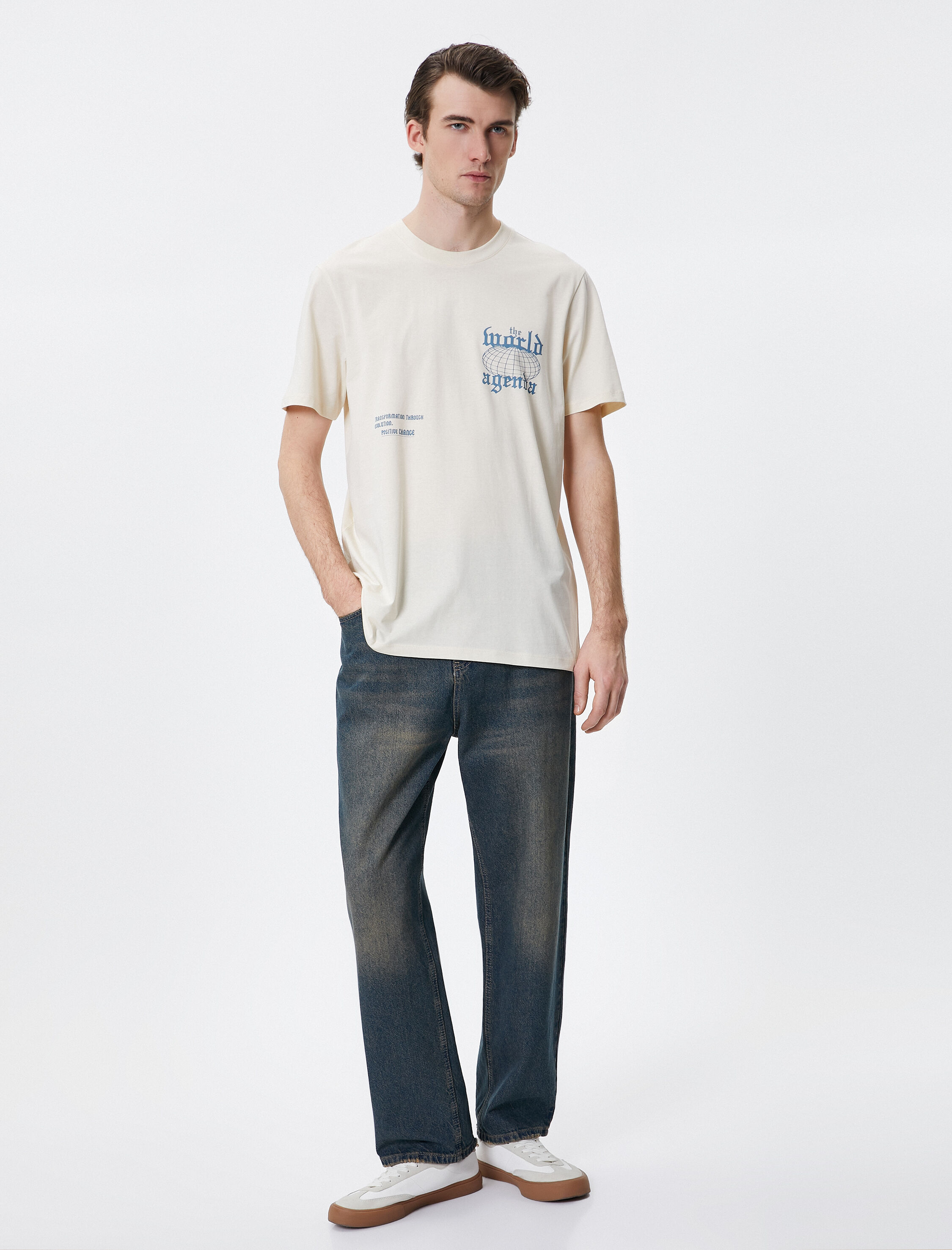   Sırt Baskılı Tişört Sloganlı Bisiklet Yaka Kısa Kollu