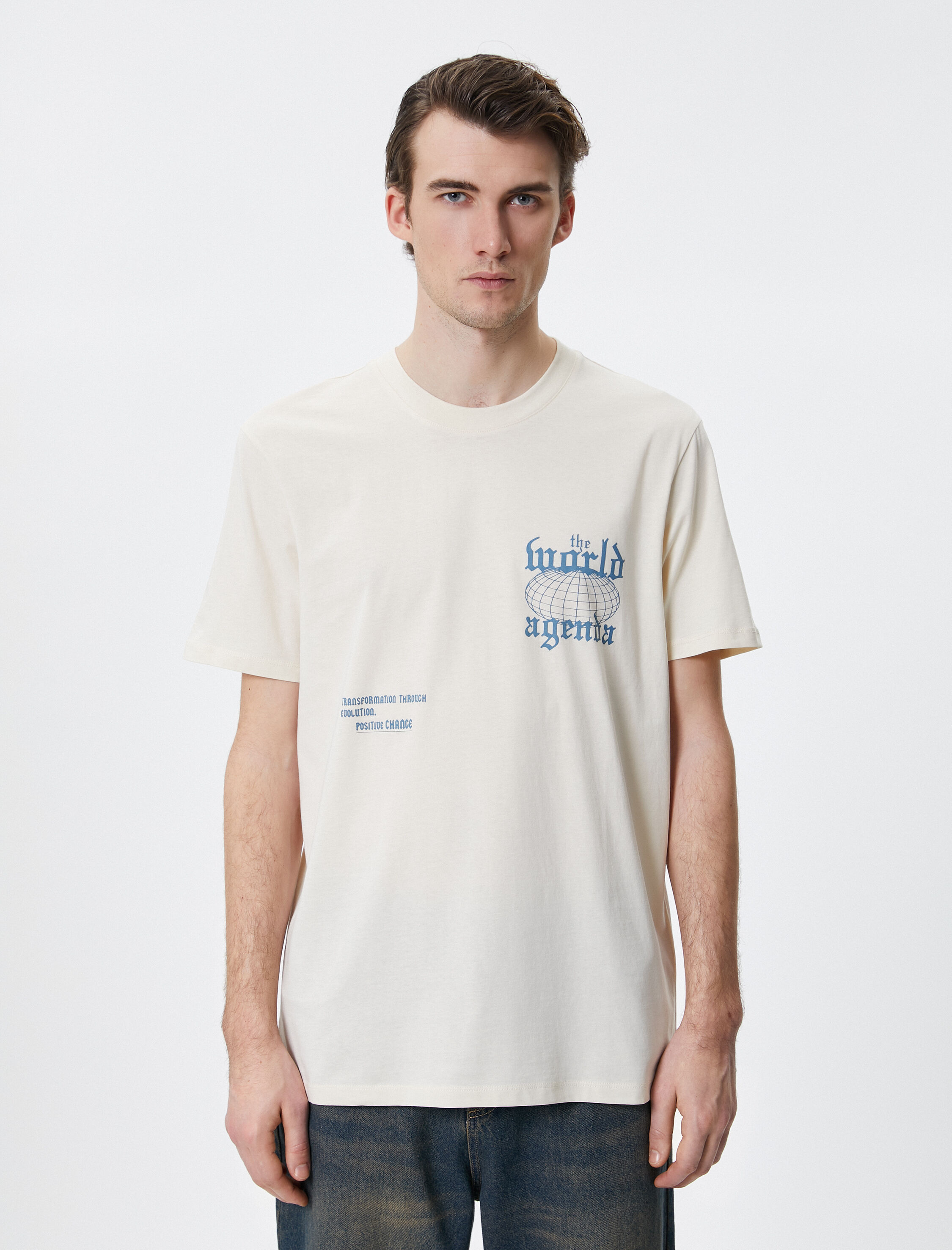   Sırt Baskılı Tişört Sloganlı Bisiklet Yaka Kısa Kollu