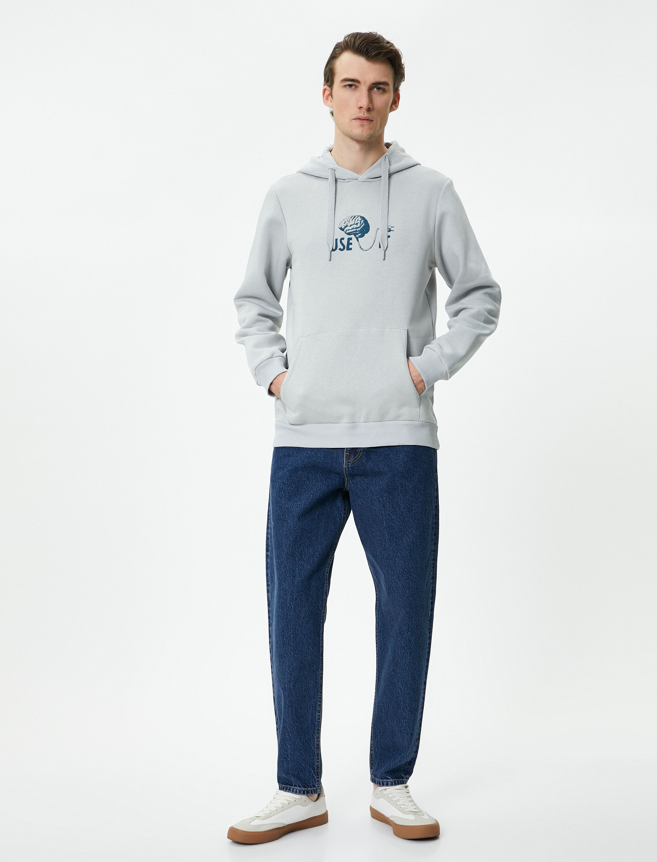   Arkası Baskılı Hoodie Sloganlı Kanguru Cepli Şardonlu