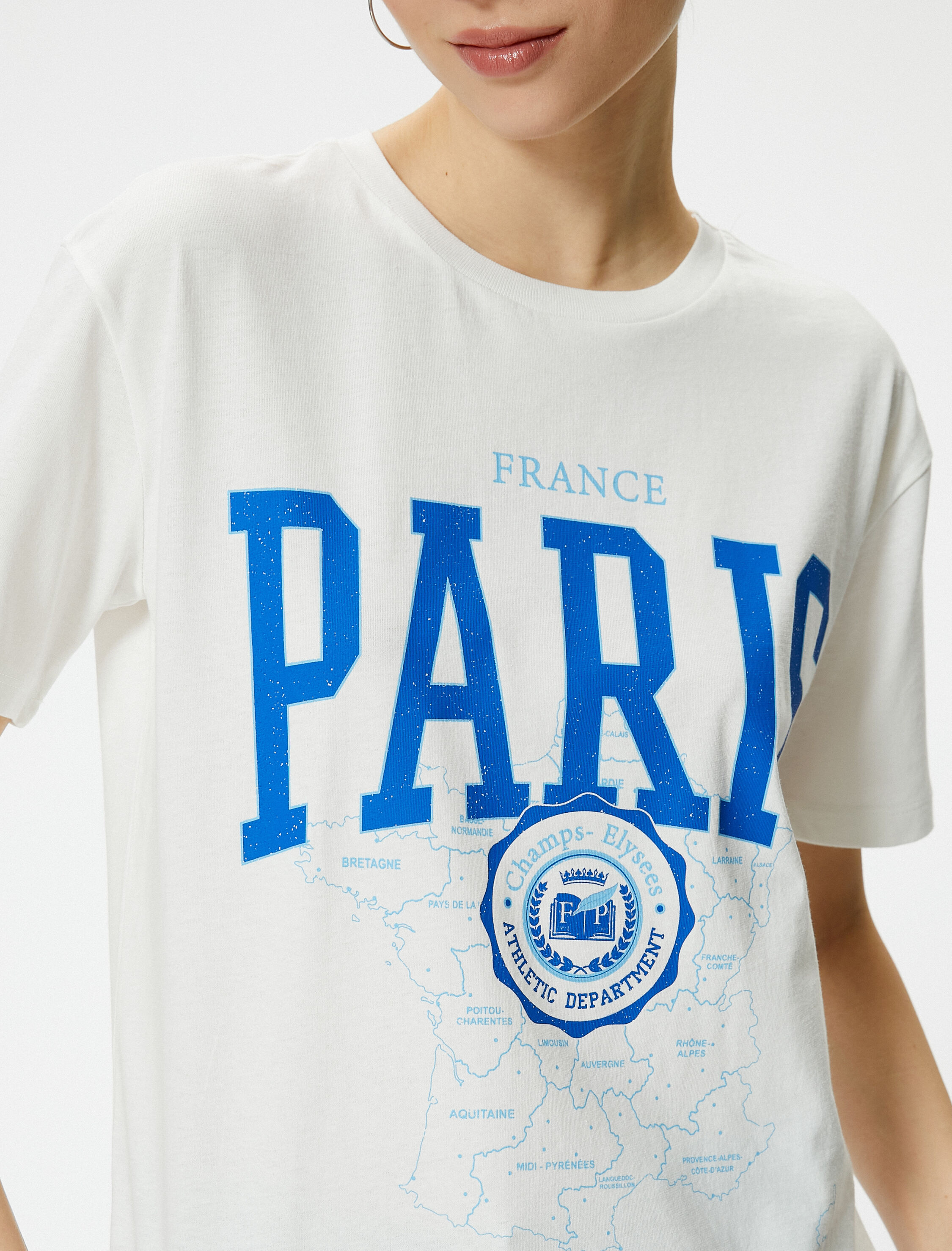   Baskılı Tişört Rahat Kalıp Kısa Kollu Bisiklet Yaka Pamuklu