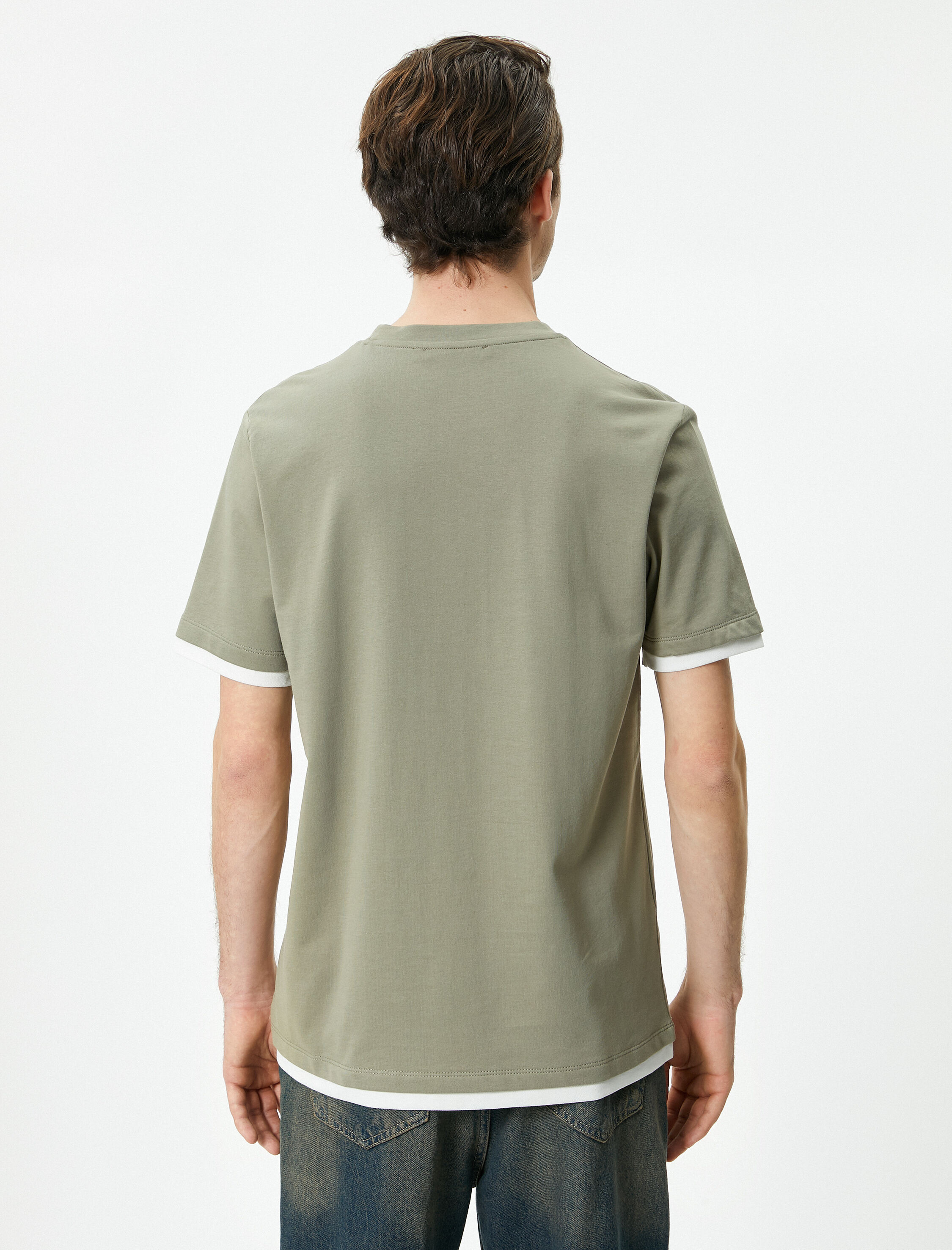   Bisiklet Yaka Tişört Kumaş Detaylı Kısa Kollu Pamuklu