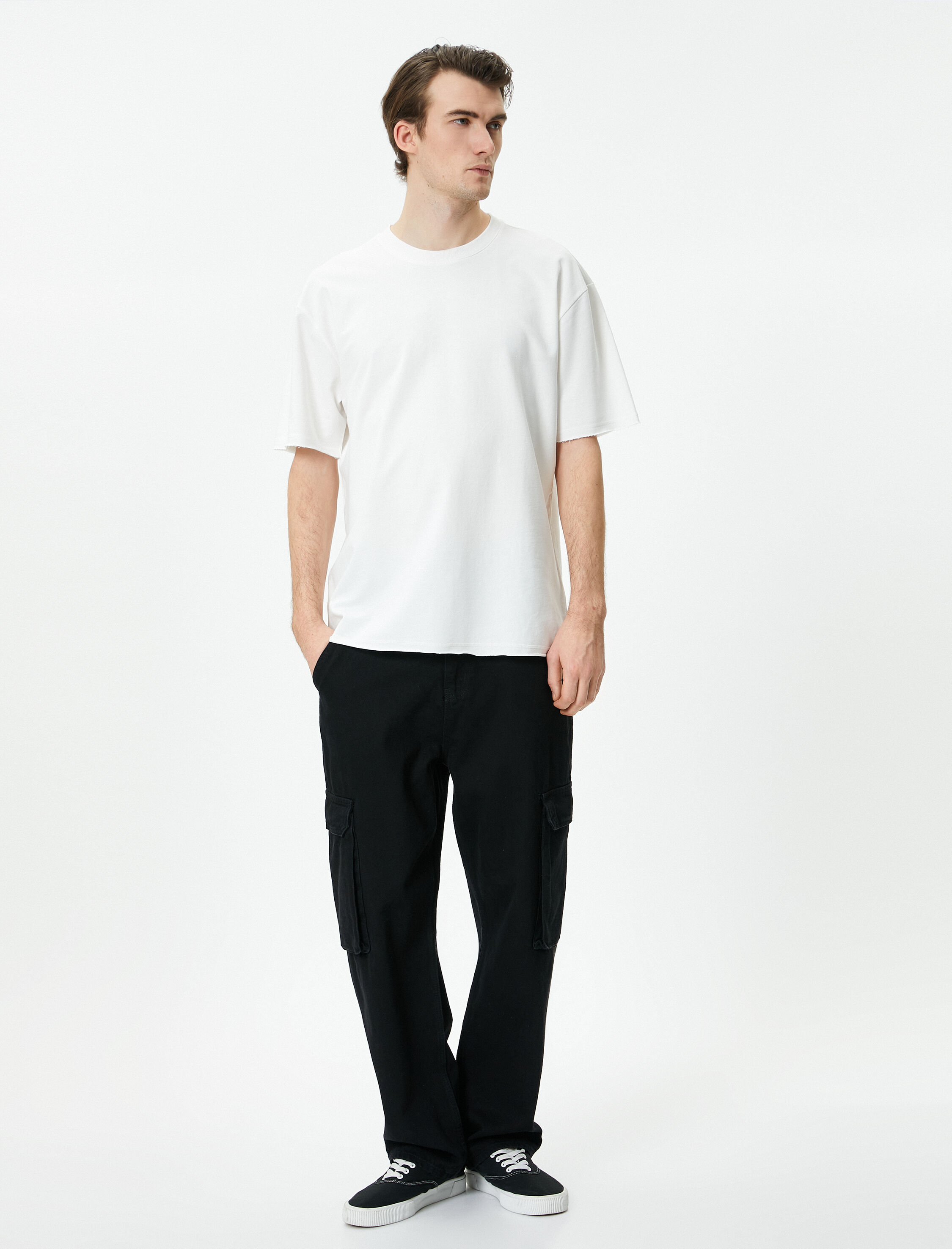   Oversize Tişört Bisiklet Yaka Kısa Kollu Pamuklu