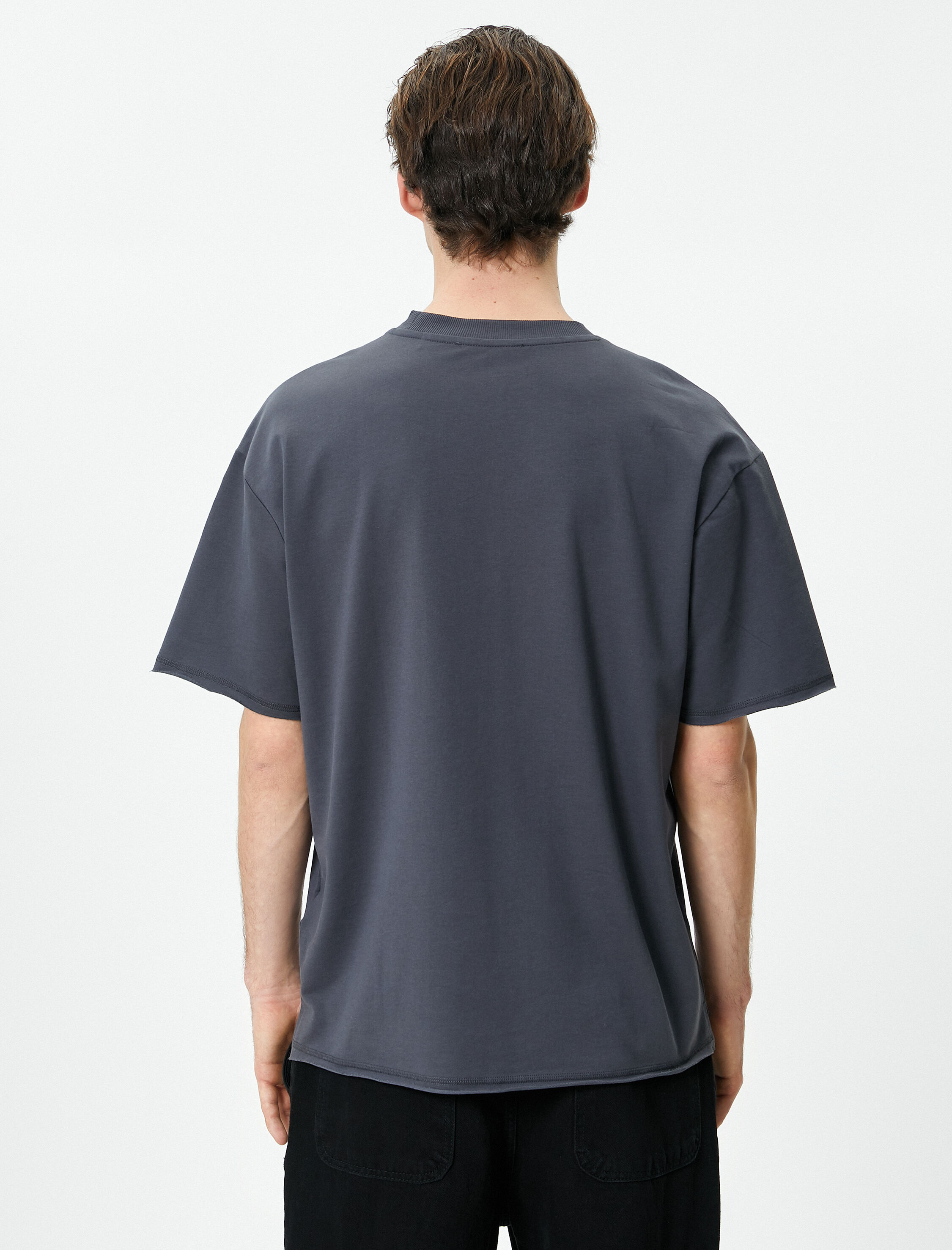   Oversize Tişört Bisiklet Yaka Kısa Kollu Pamuklu