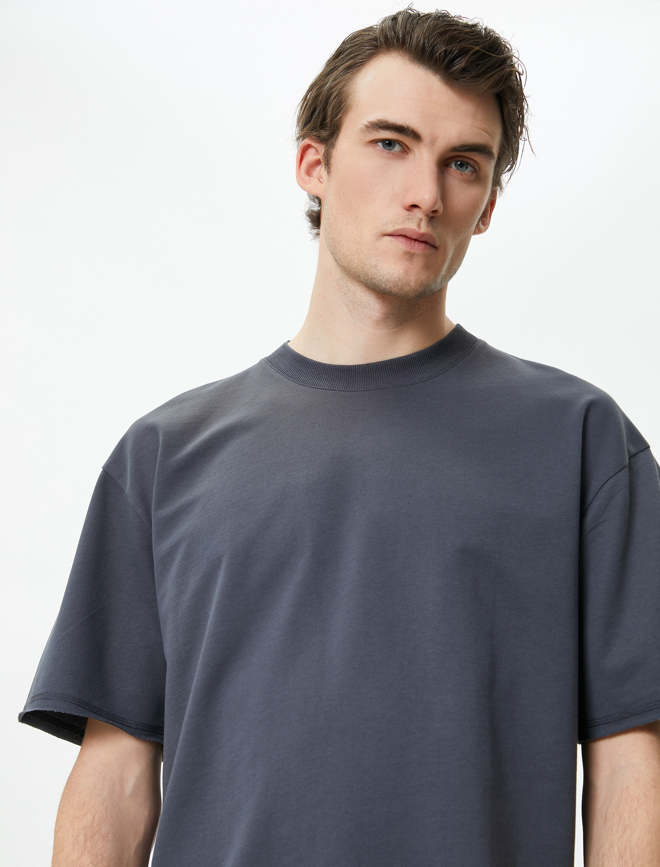   Oversize Tişört Bisiklet Yaka Kısa Kollu Pamuklu