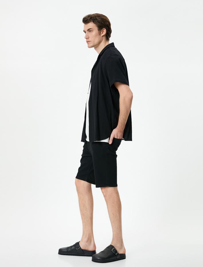  Kot Şort Bermuda Slim Fit Düğmeli Cepli