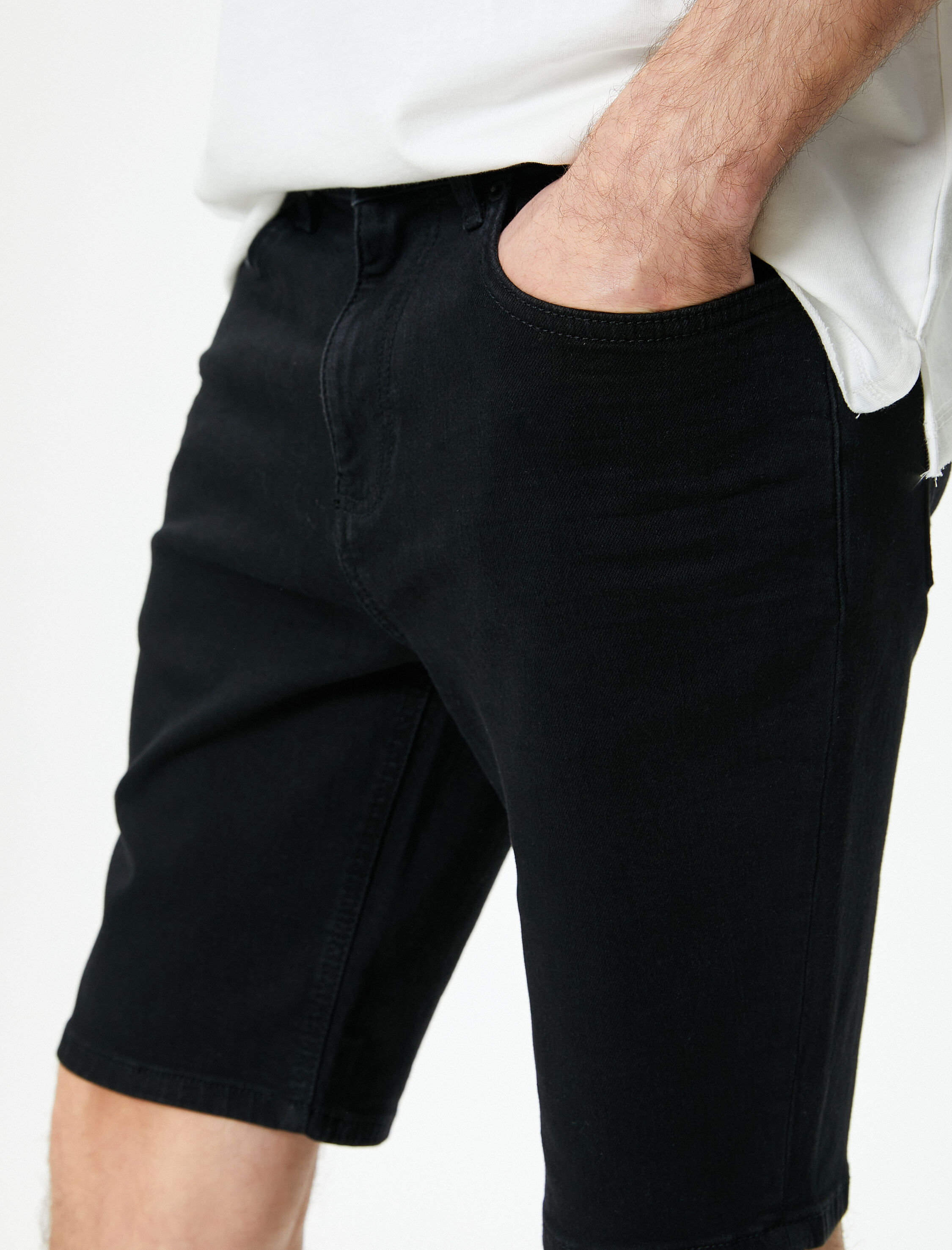   Kot Şort Bermuda Slim Fit Düğmeli Cepli