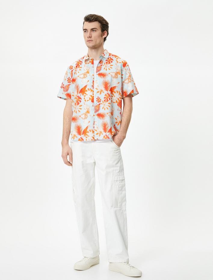  Yazlık Gömlek Kısa Kollu Çiçekli Desenli Klasik Yaka Düğmeli Regular Fit