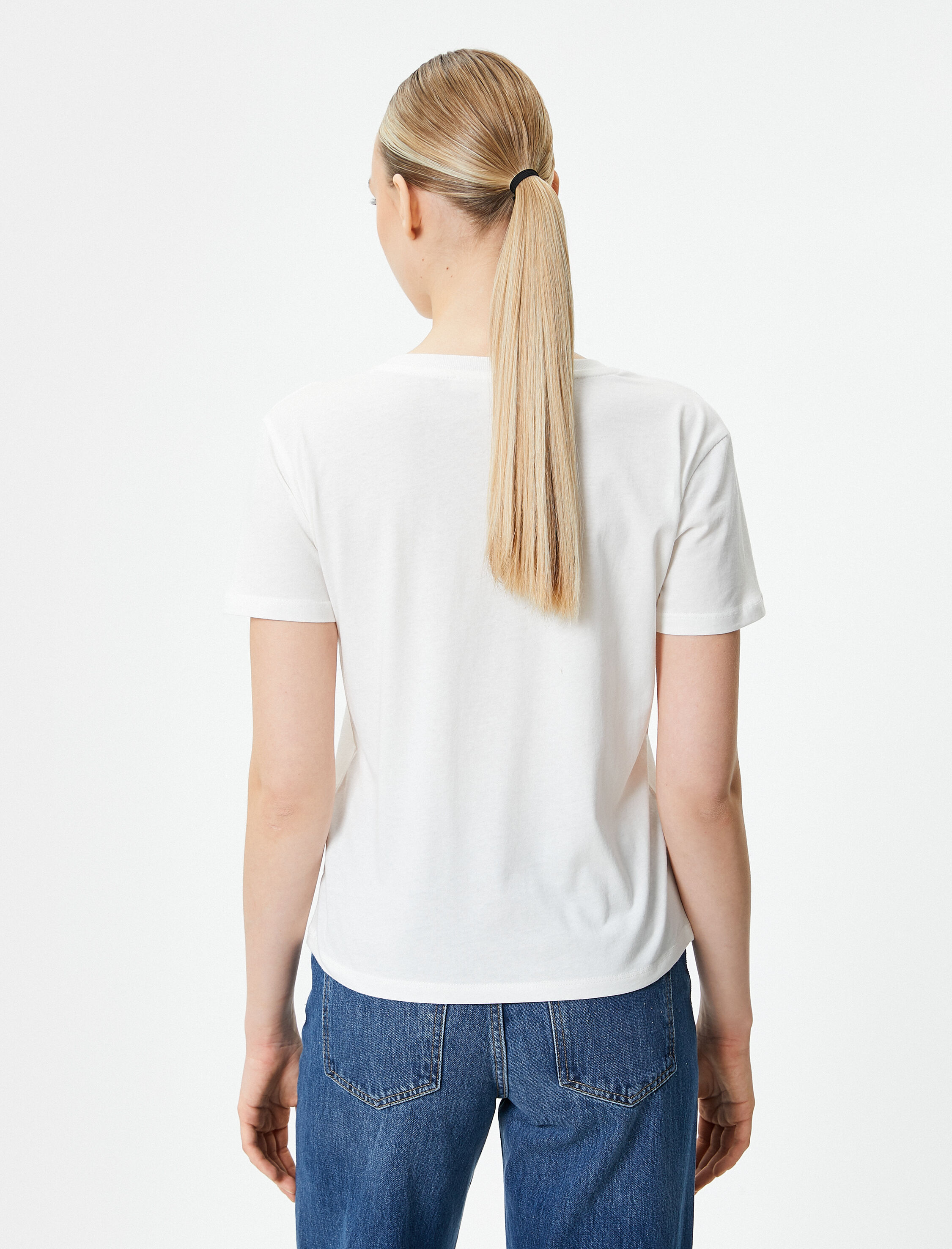   Baskılı Tişört Bisiklet Yaka Kısa Kollu Pamuklu