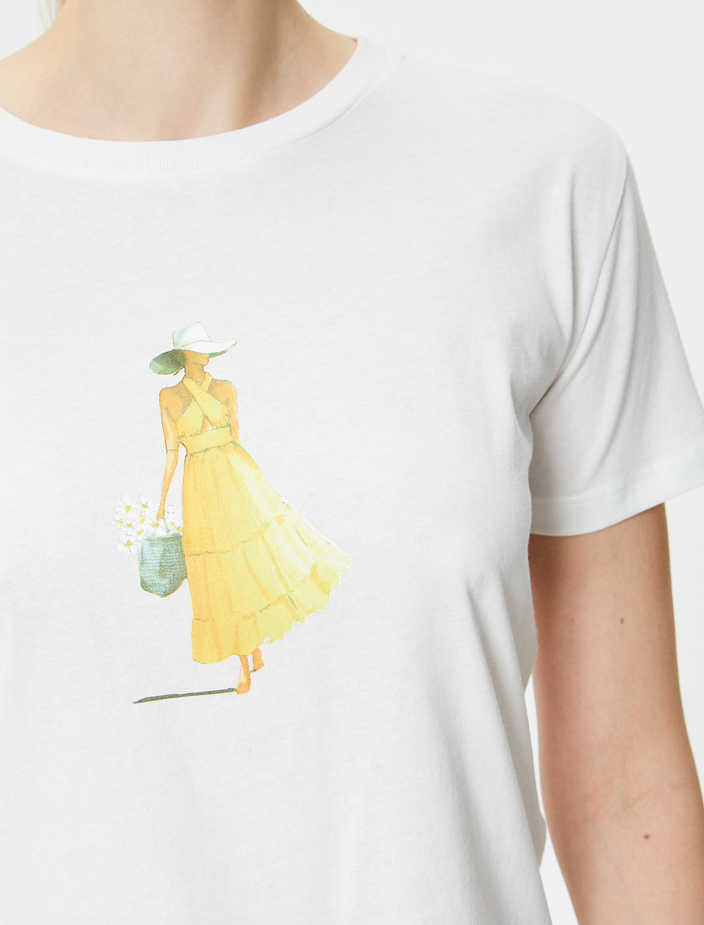   Baskılı Tişört Bisiklet Yaka Kısa Kollu Pamuklu