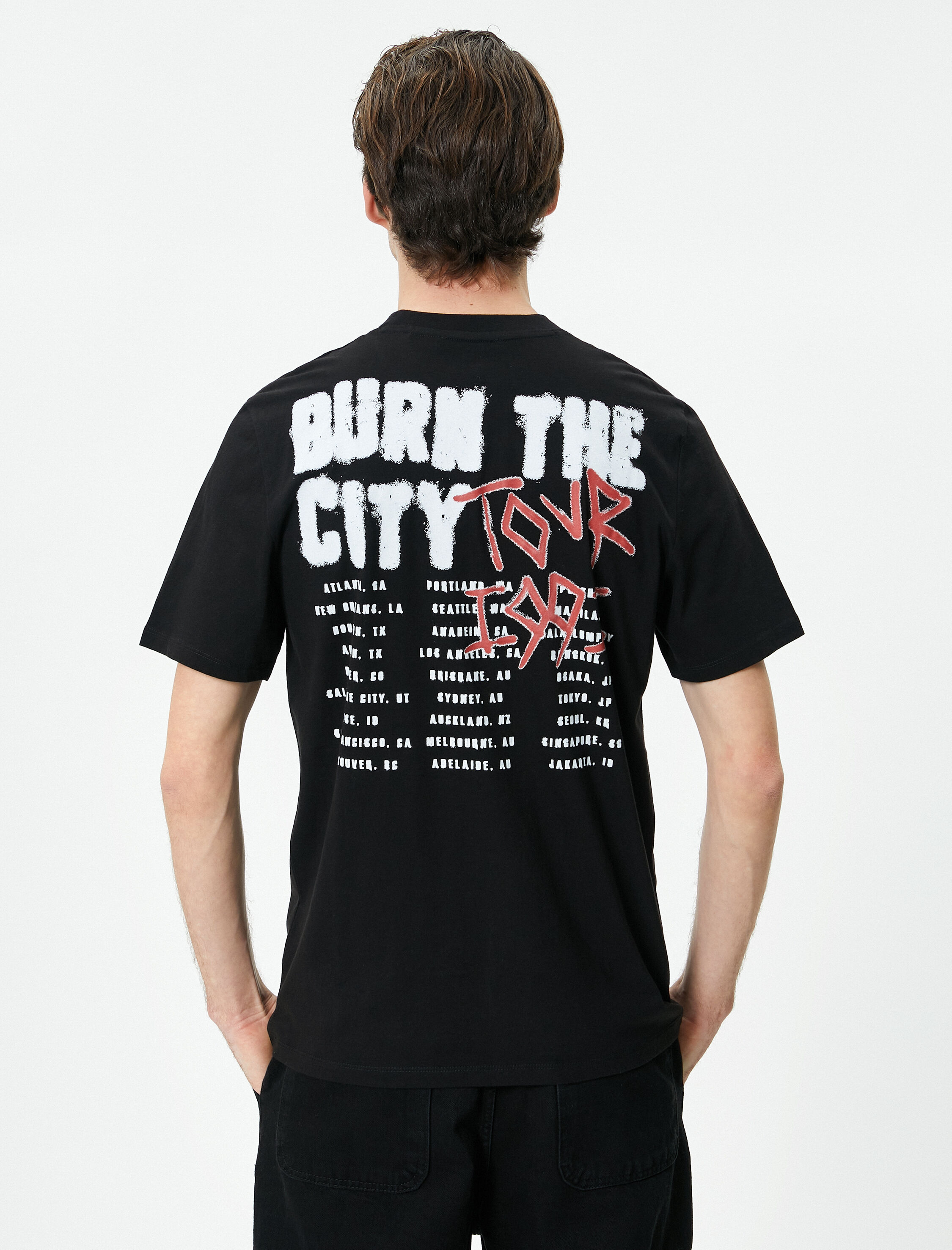   Arkası Baskılı Tişört Sloganlı Bisiklet Yaka Kısa Kollu