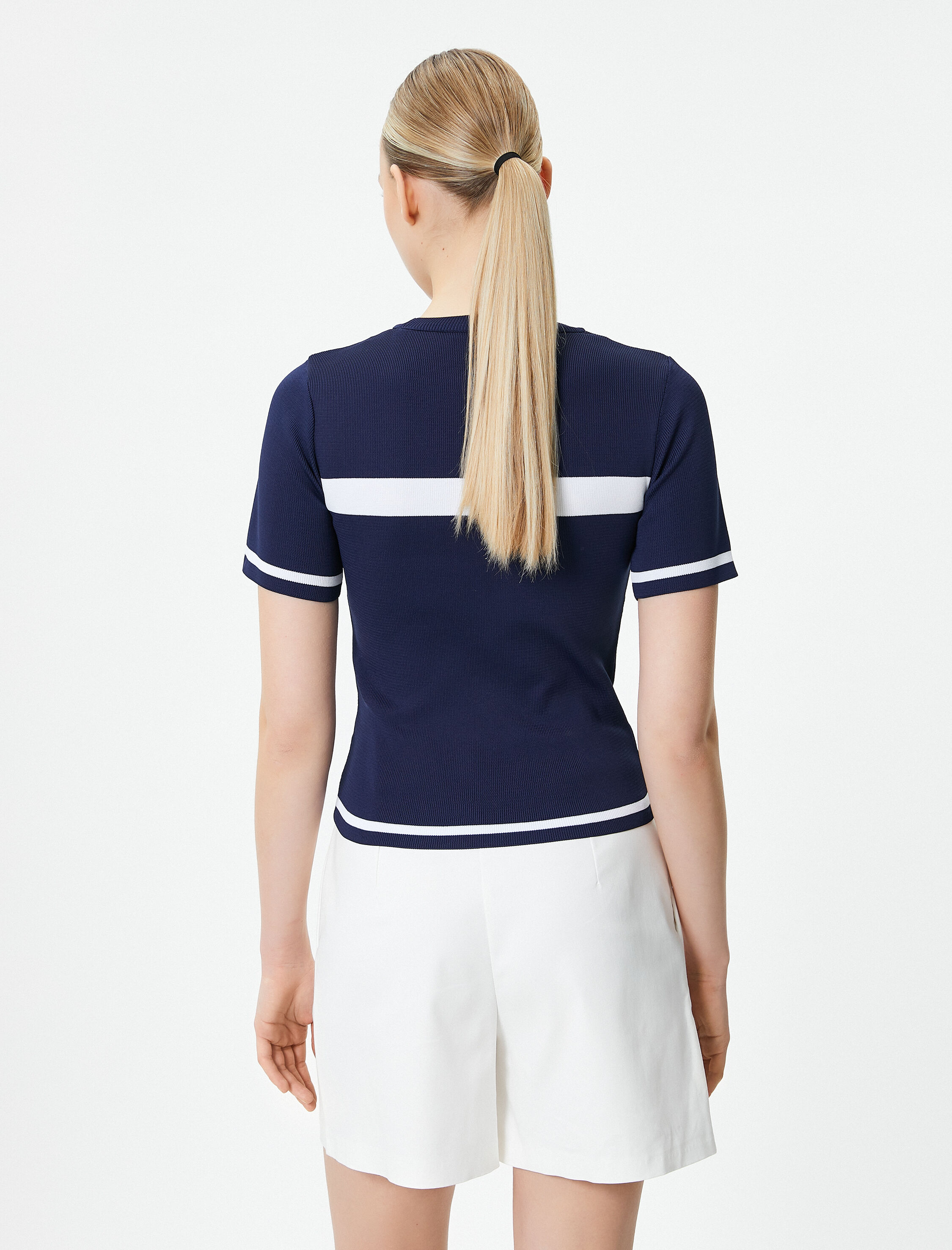   Kısa Kollu Kazak Triko Bisiklet Yaka Jakarlı