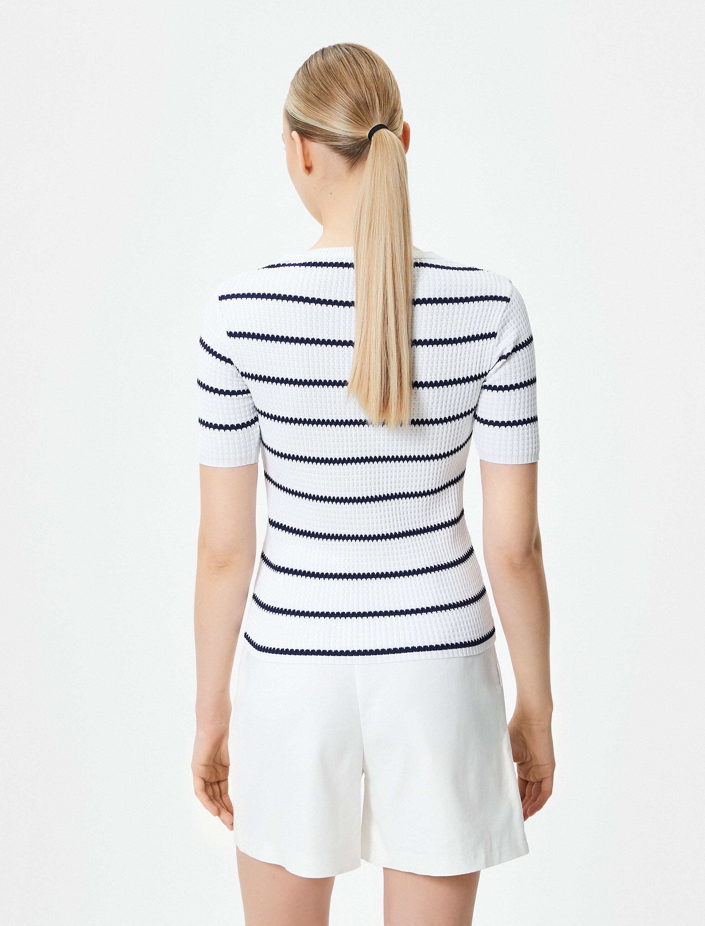   Kısa Kollu Kazak Triko Bisiklet Yaka Jakarlı Dokulu