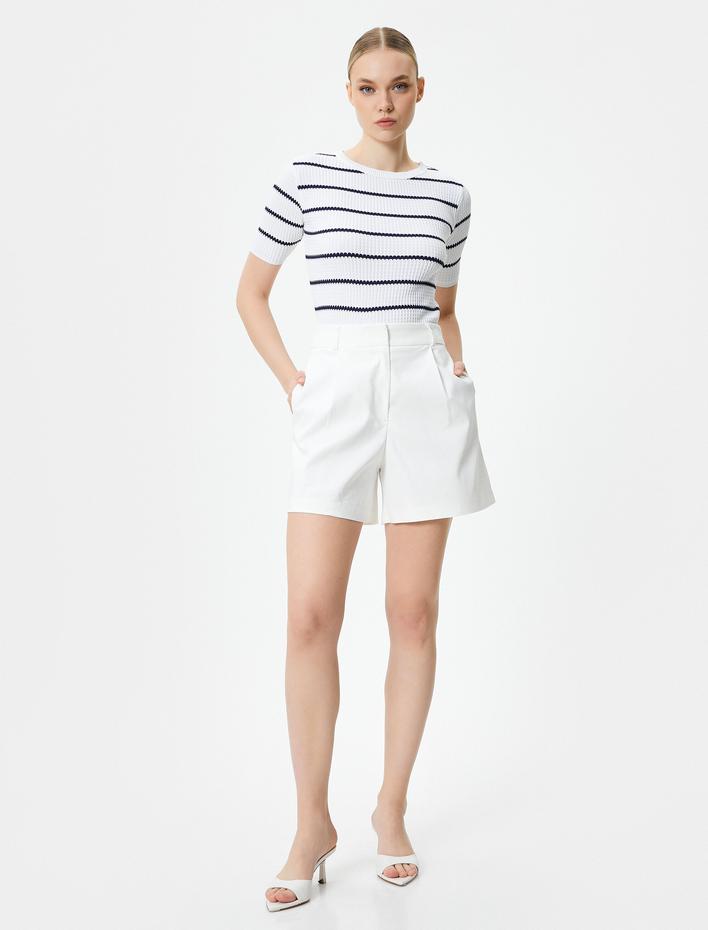  Kısa Kollu Kazak Triko Bisiklet Yaka Jakarlı Dokulu