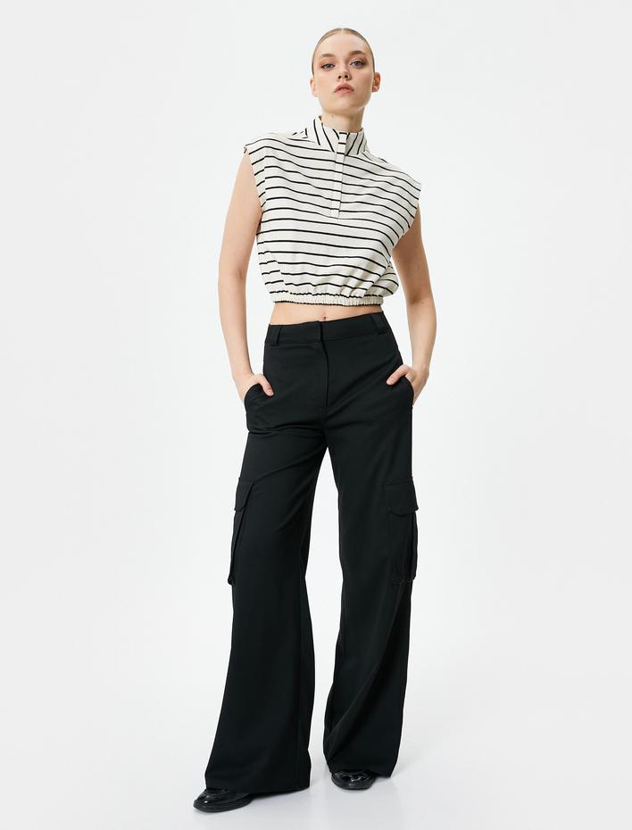  Kolsuz Sweatshirt Yarım Fermuarlı Dik Yaka