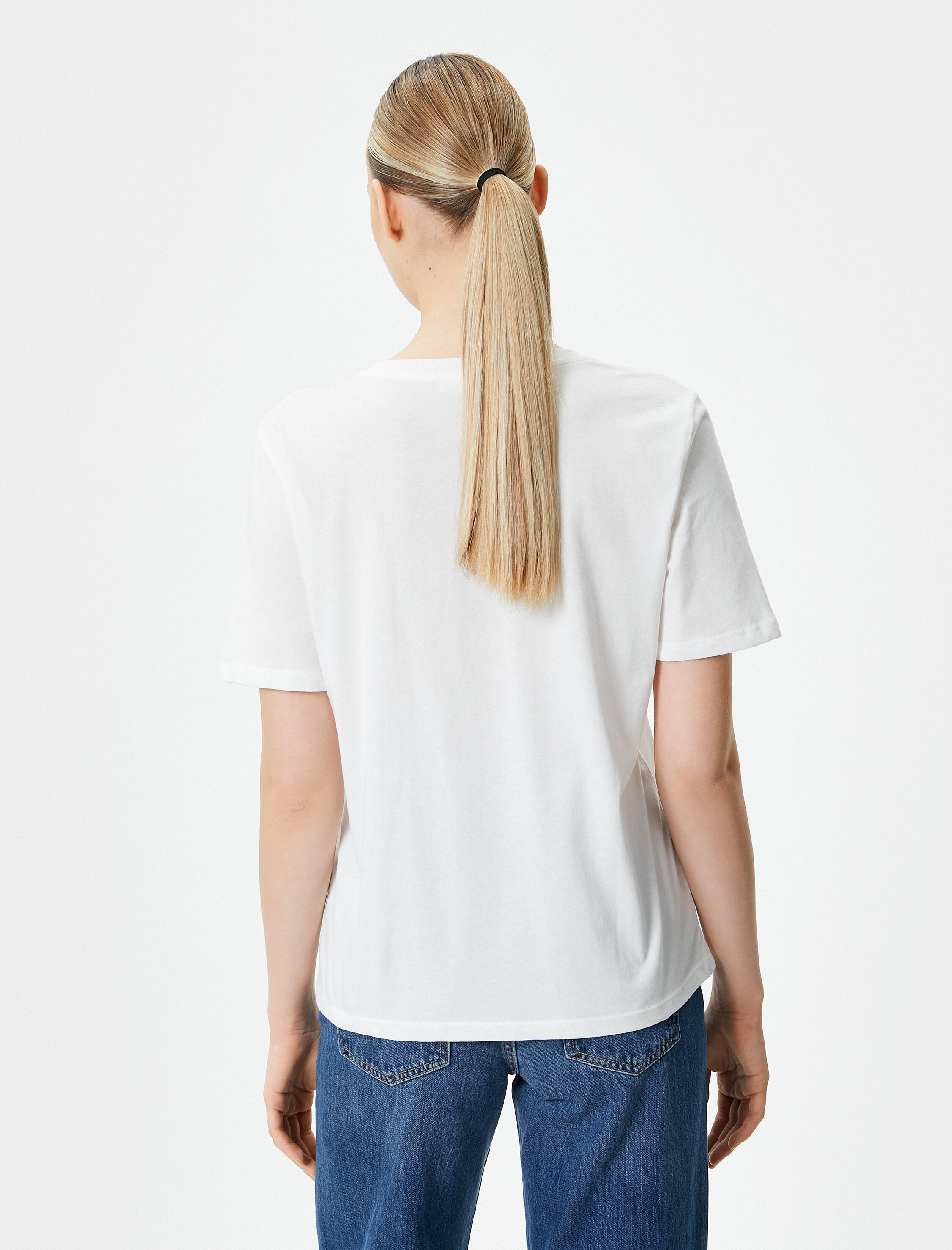   Bisiklet Yaka Tişört Kısa Kollu Pamuklu