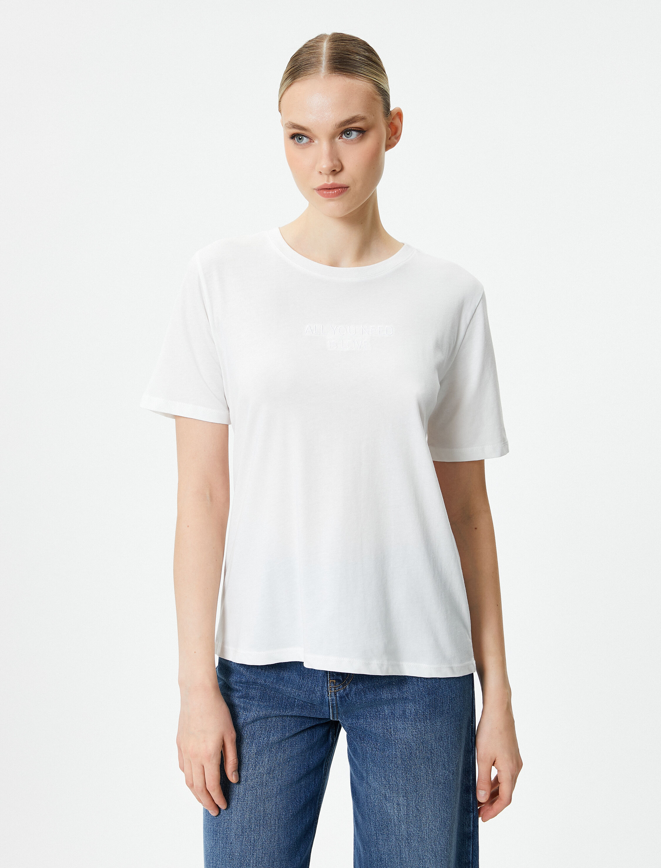   Bisiklet Yaka Tişört Kısa Kollu Pamuklu