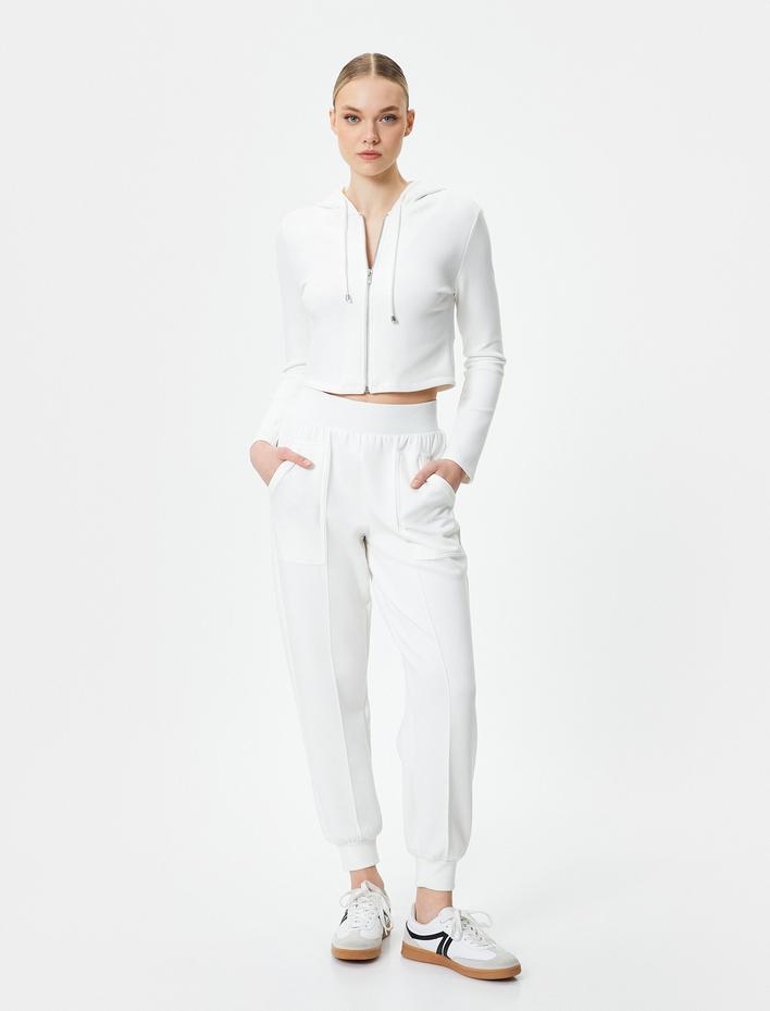  Crop Kapşonlu Sweatshirt Viskoz Kumaş Karışımlı