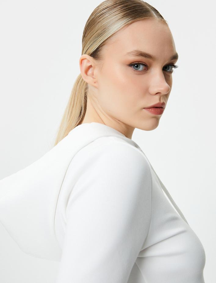  Crop Kapşonlu Sweatshirt Viskoz Kumaş Karışımlı