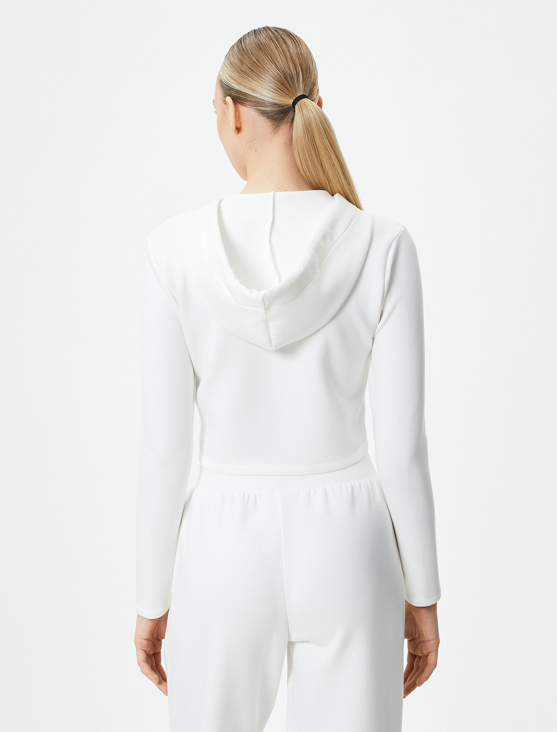   Crop Kapşonlu Sweatshirt Viskoz Kumaş Karışımlı