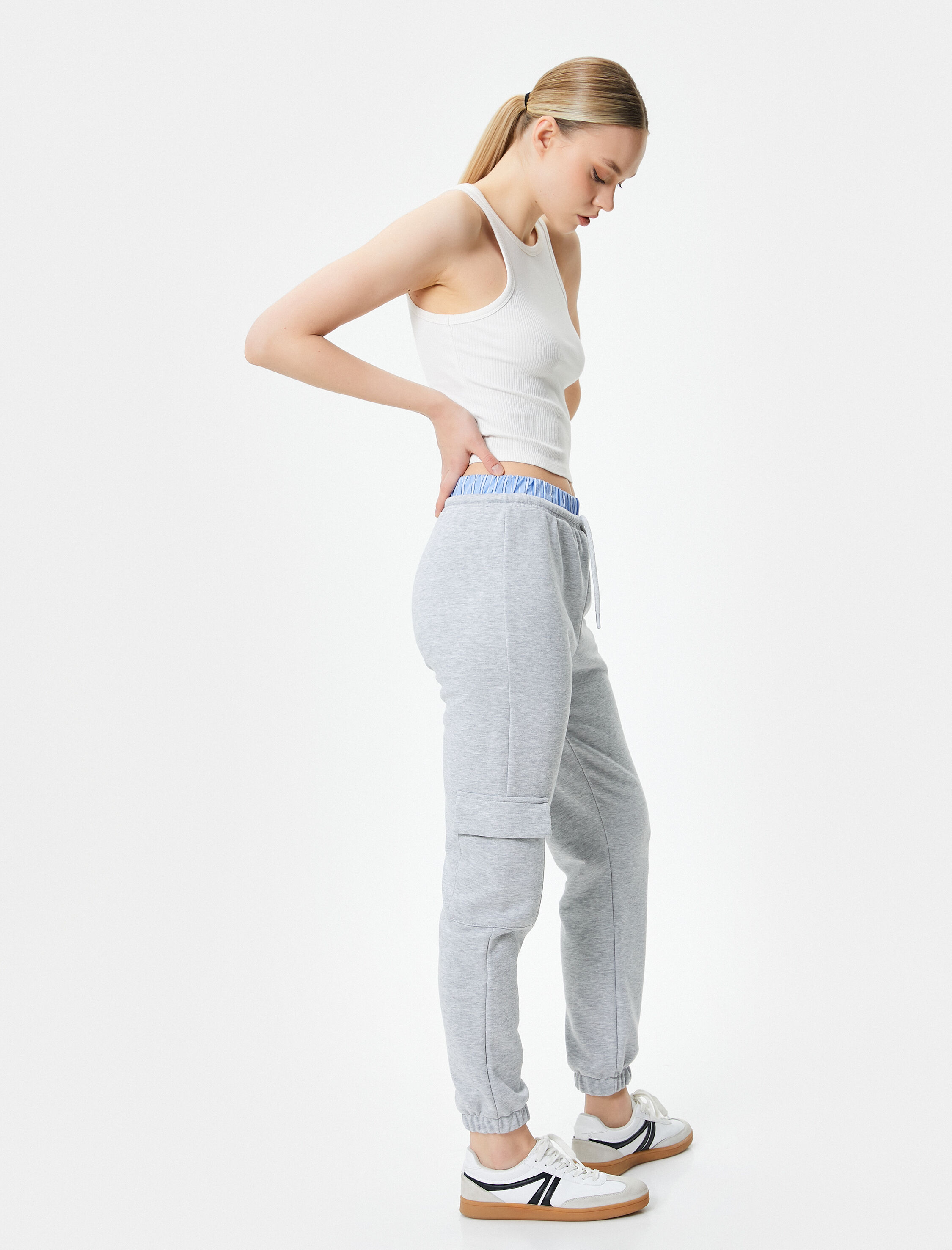   Jogger Kargo Eşofman Altı Çift Bel Detaylı Renk Kontrastlı