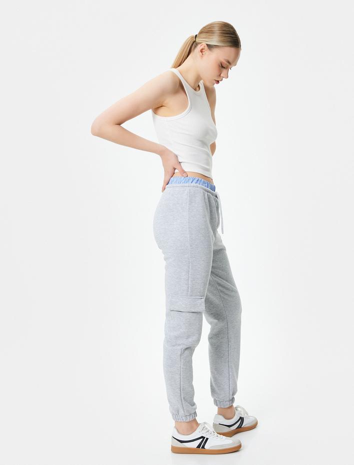  Jogger Kargo Eşofman Altı Çift Bel Detaylı Renk Kontrastlı