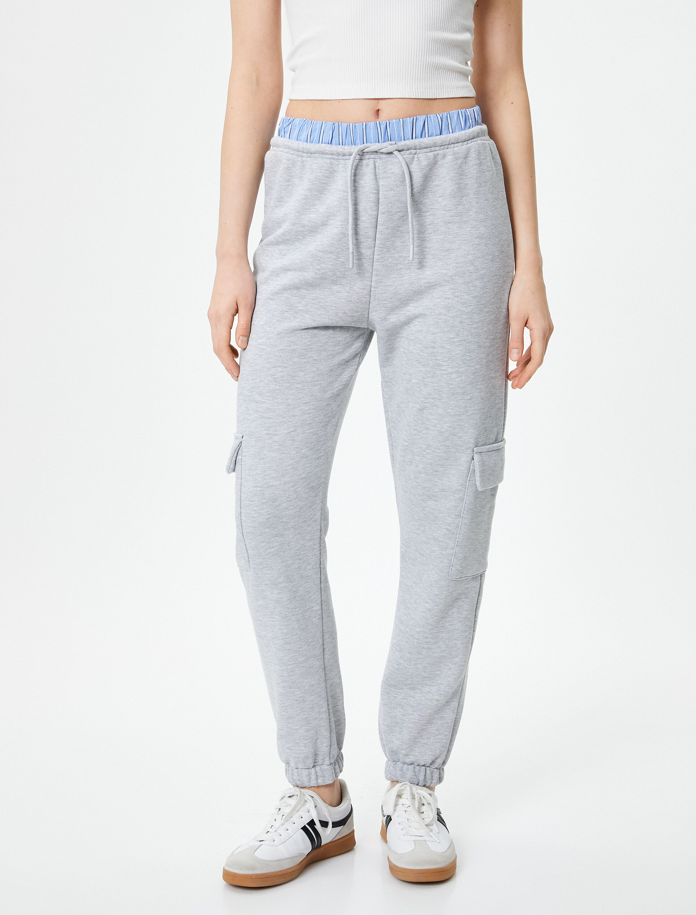   Jogger Kargo Eşofman Altı Çift Bel Detaylı Renk Kontrastlı