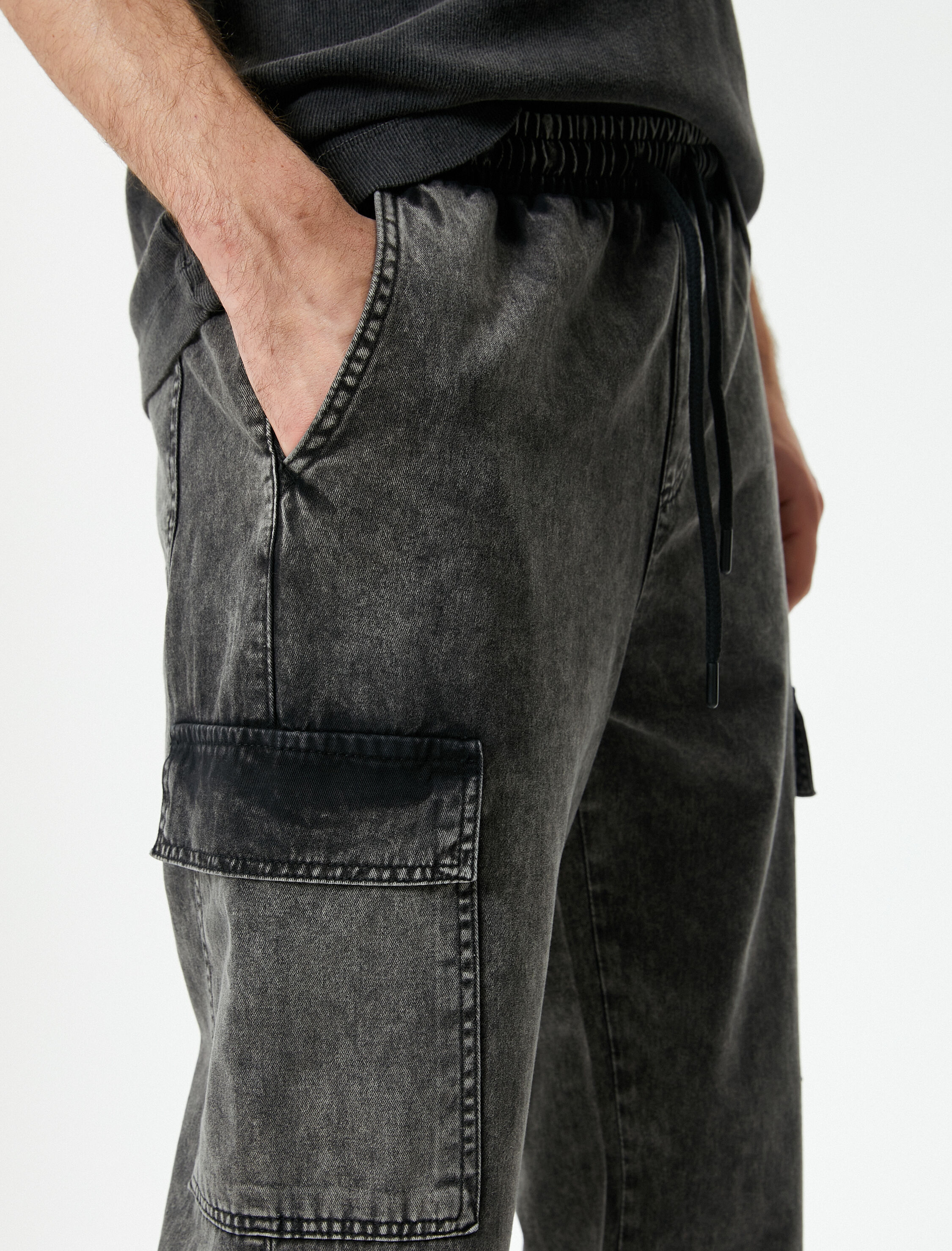   Bol Kot Pantolon Kargo Cepli Beli Bağcıklı Yıkamalı