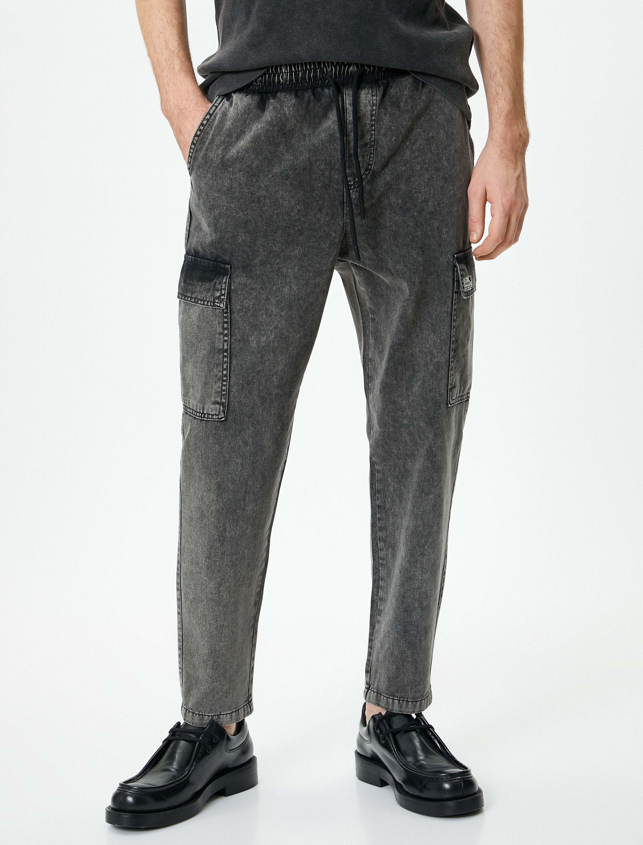   Bol Kot Pantolon Kargo Cepli Beli Bağcıklı Yıkamalı