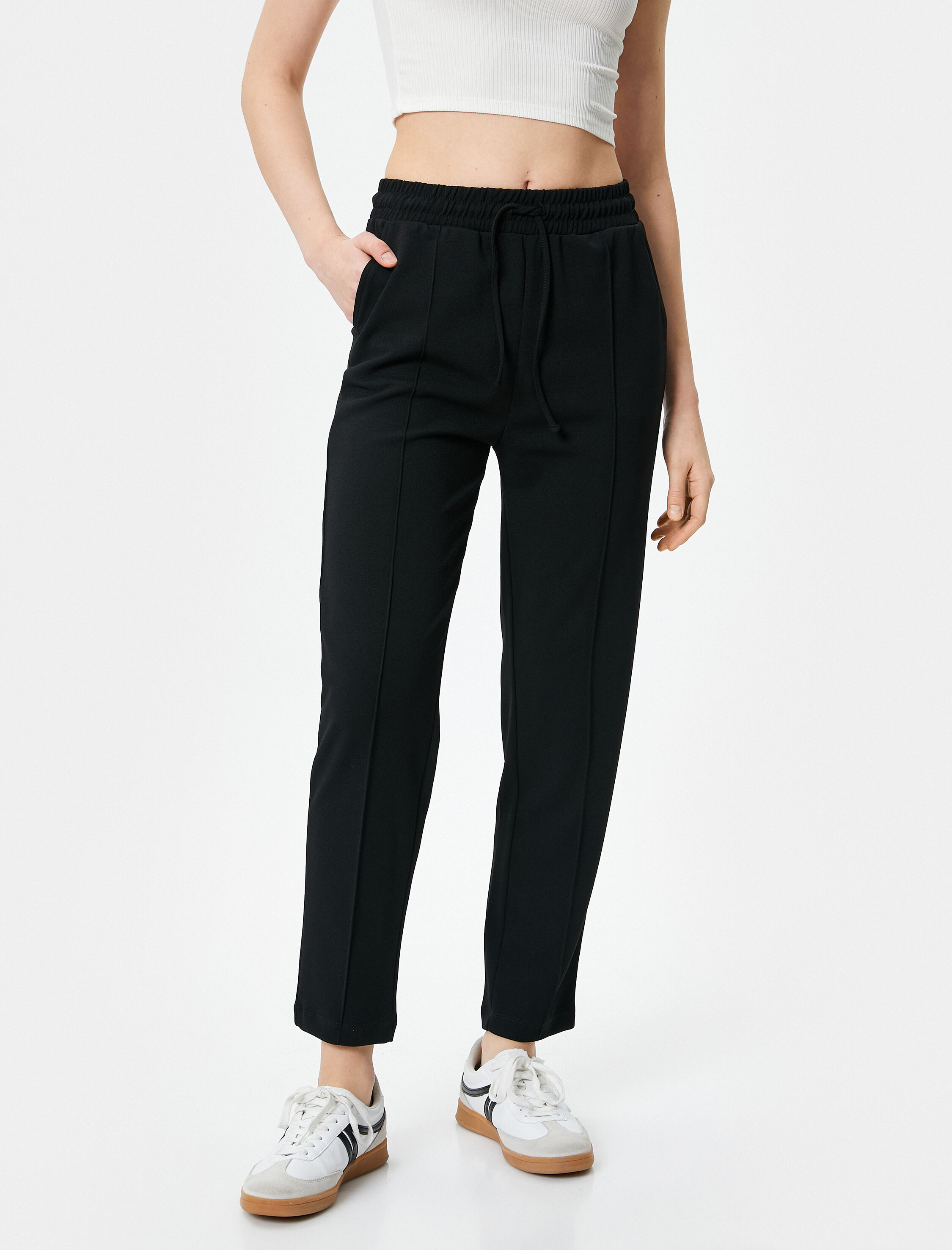   Rahat Kalıp Pantolon Beli Bağlamalı Nervürlü Cepli