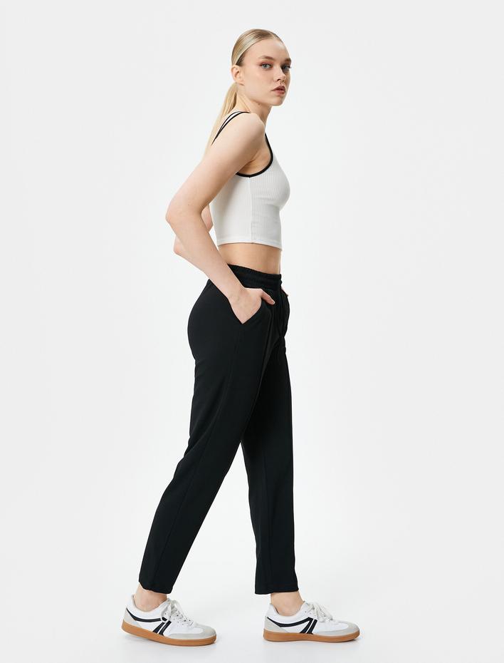  Rahat Kalıp Pantolon Beli Bağlamalı Nervürlü Cepli