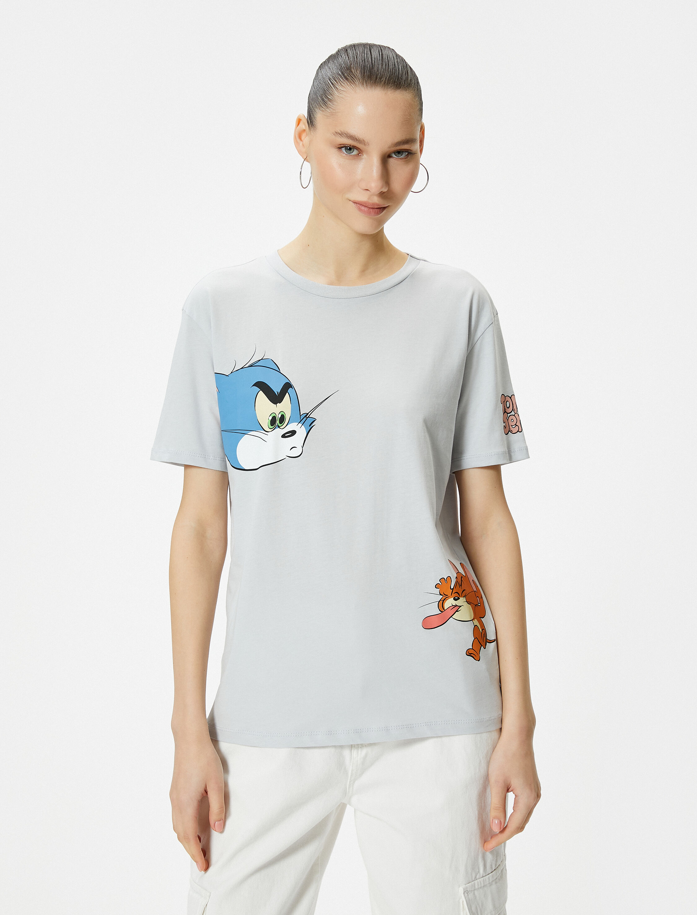   Tom ve Jerry Tişört Lisanslı Kısa Kollu Bisiklet Yaka Pamuklu