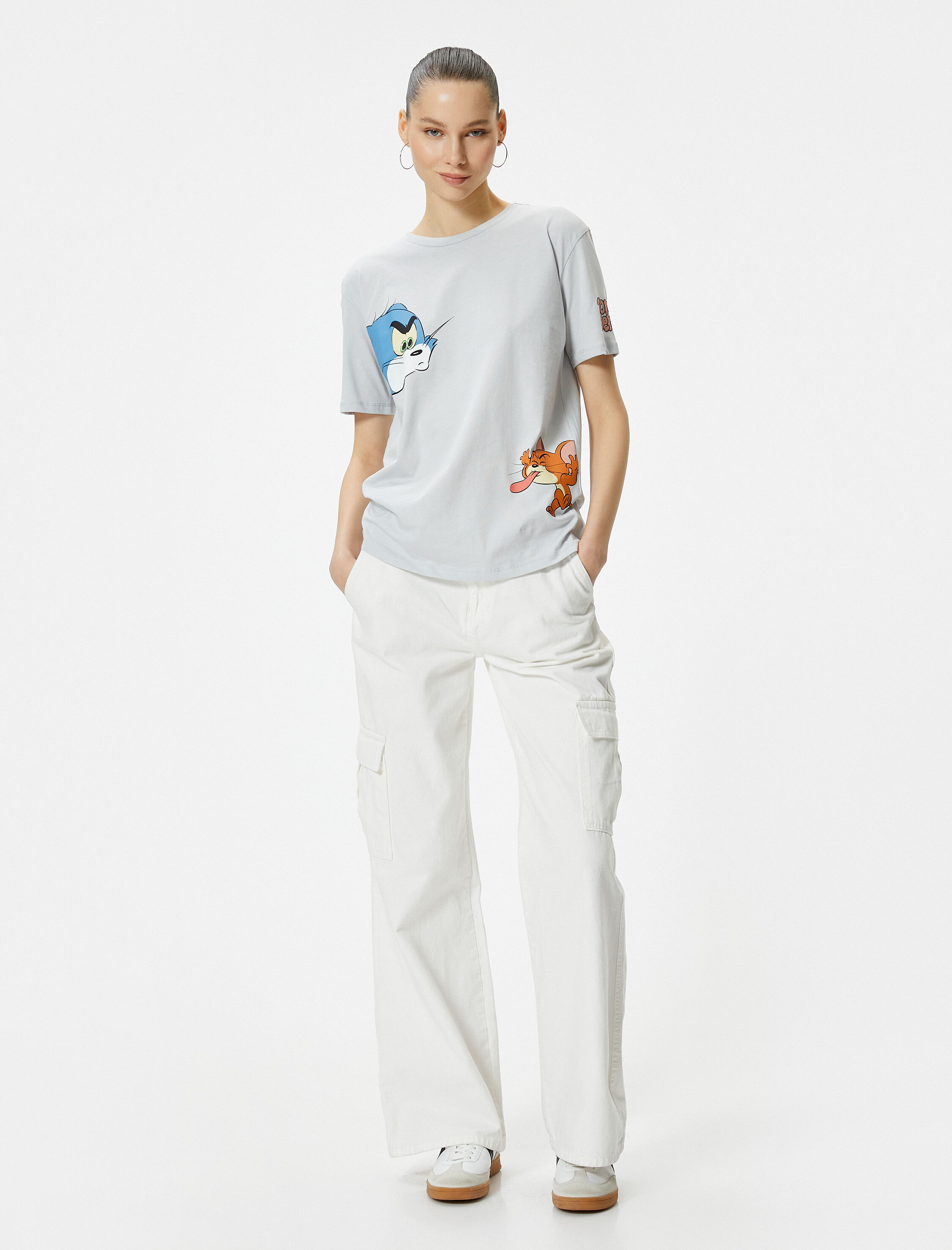   Tom ve Jerry Tişört Lisanslı Kısa Kollu Bisiklet Yaka Pamuklu