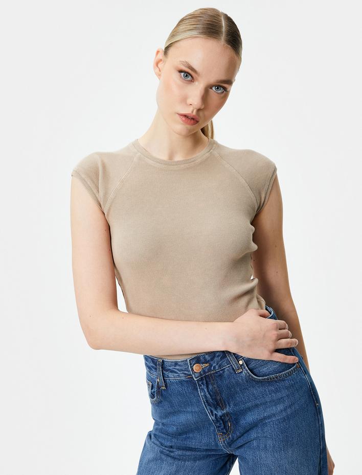  Kap Kol Bisiklet Yaka Tişört Pamuklu Ribanalı Slim Fit