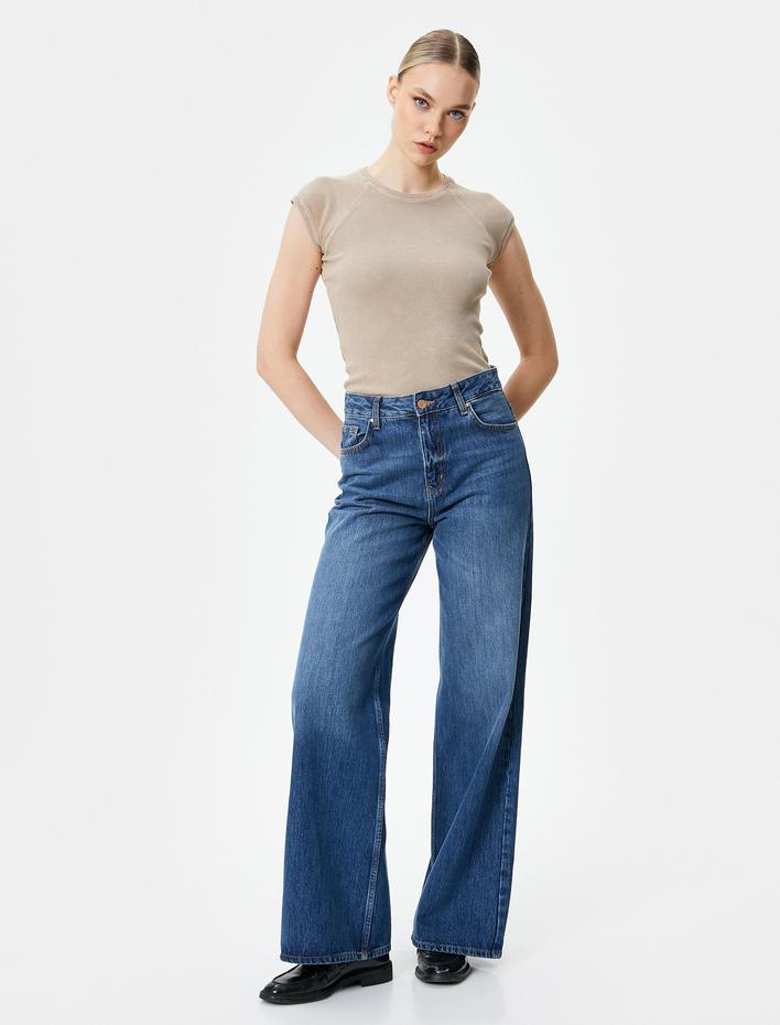  Kap Kol Bisiklet Yaka Tişört Pamuklu Ribanalı Slim Fit