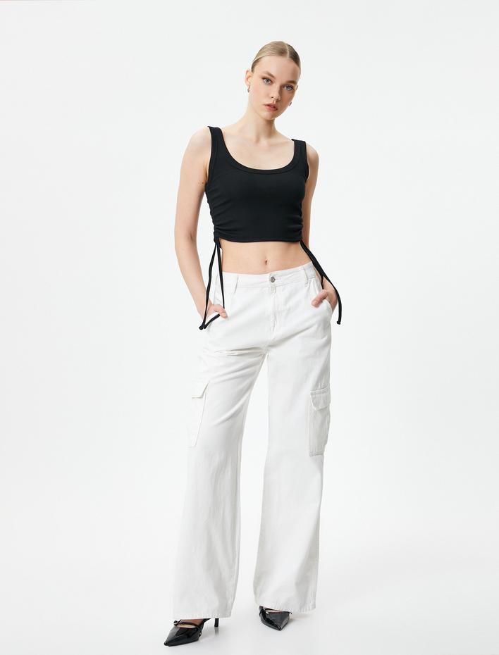  Crop Atlet Yanları Büzgülü Ribanalı U Yaka