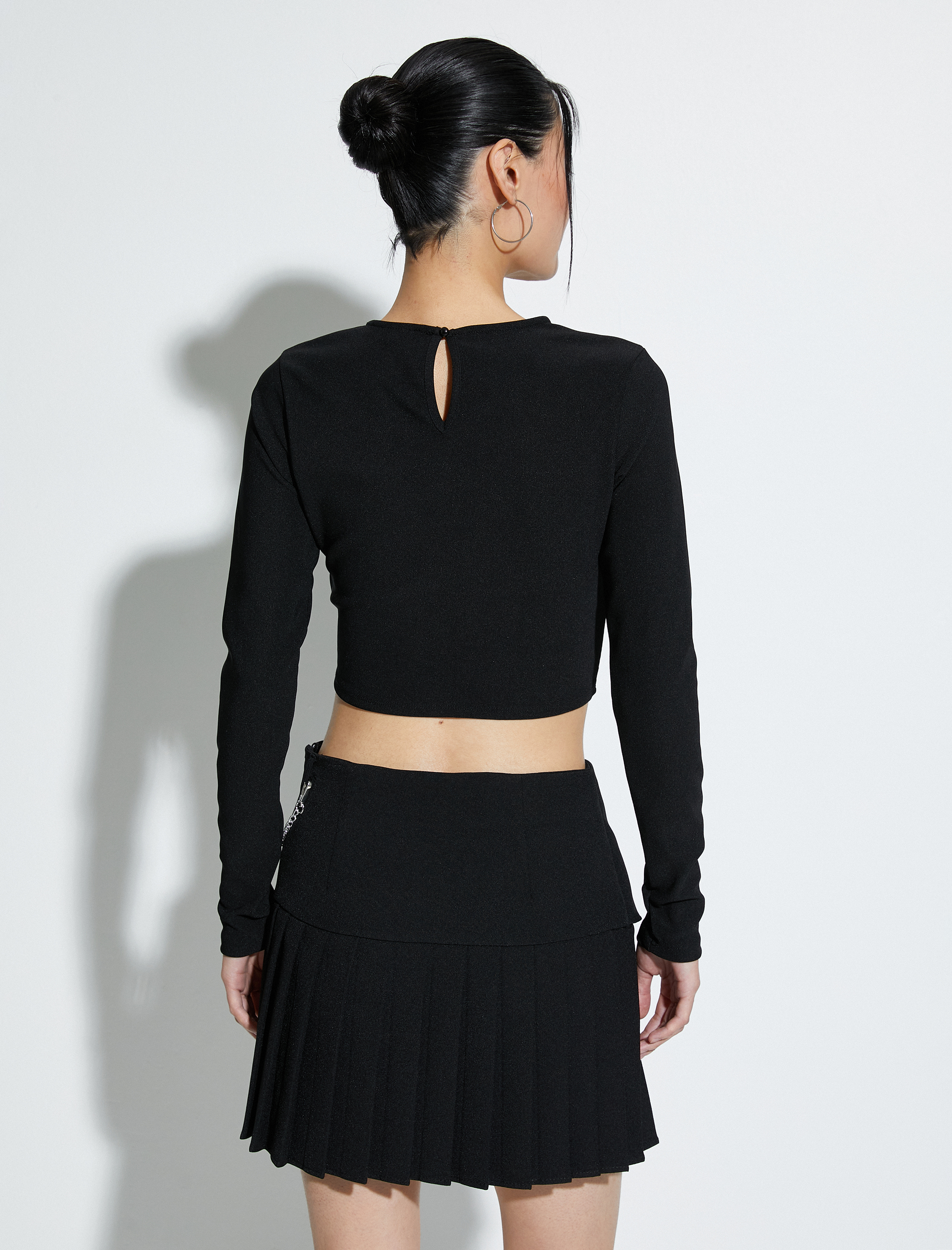 Crop Body Uzun Kollu Korse Detaylı Bisiklet Yaka